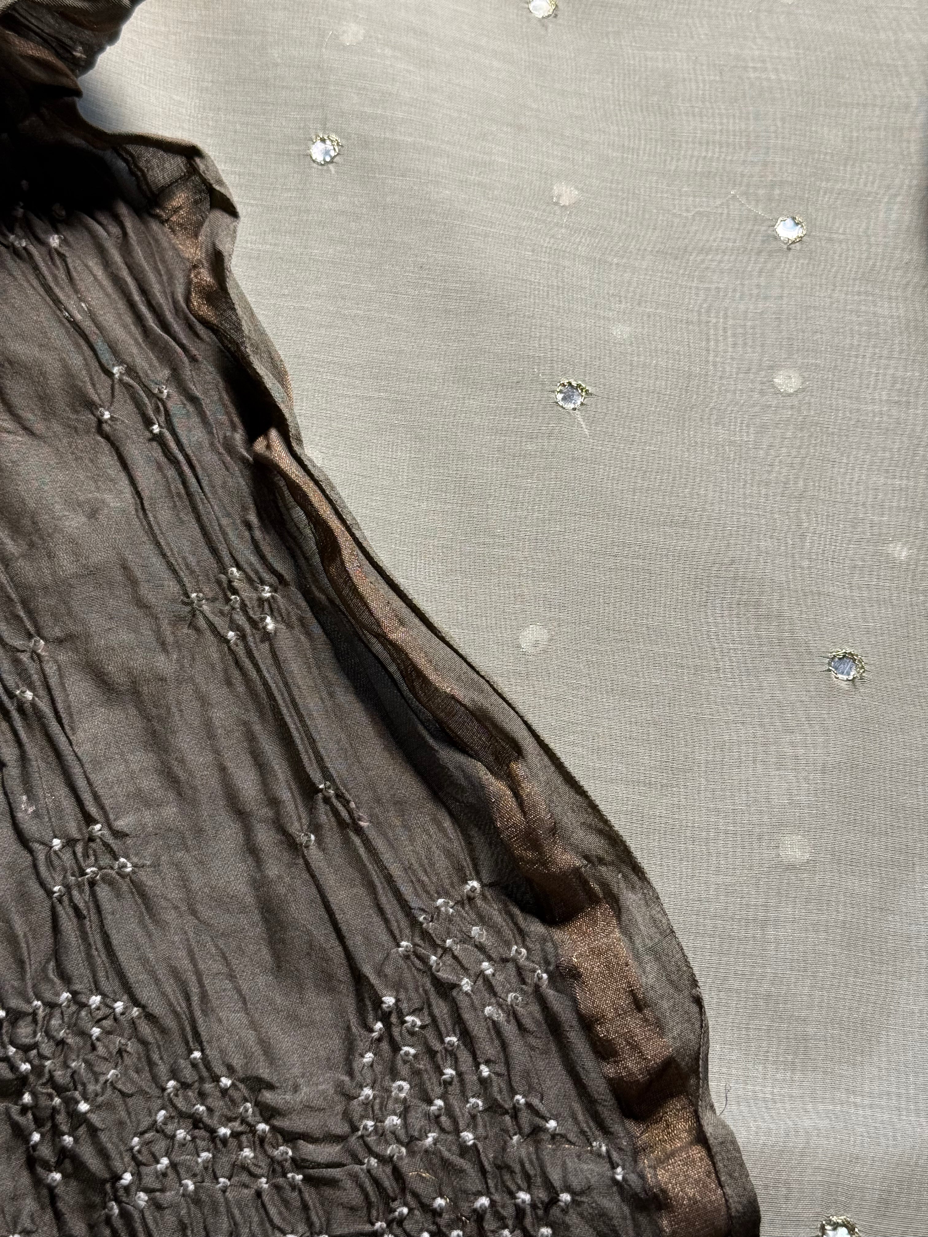 Pure Mul chanderi silk mirror work kurta with pure mul chanderi silk Bandhej dupatta