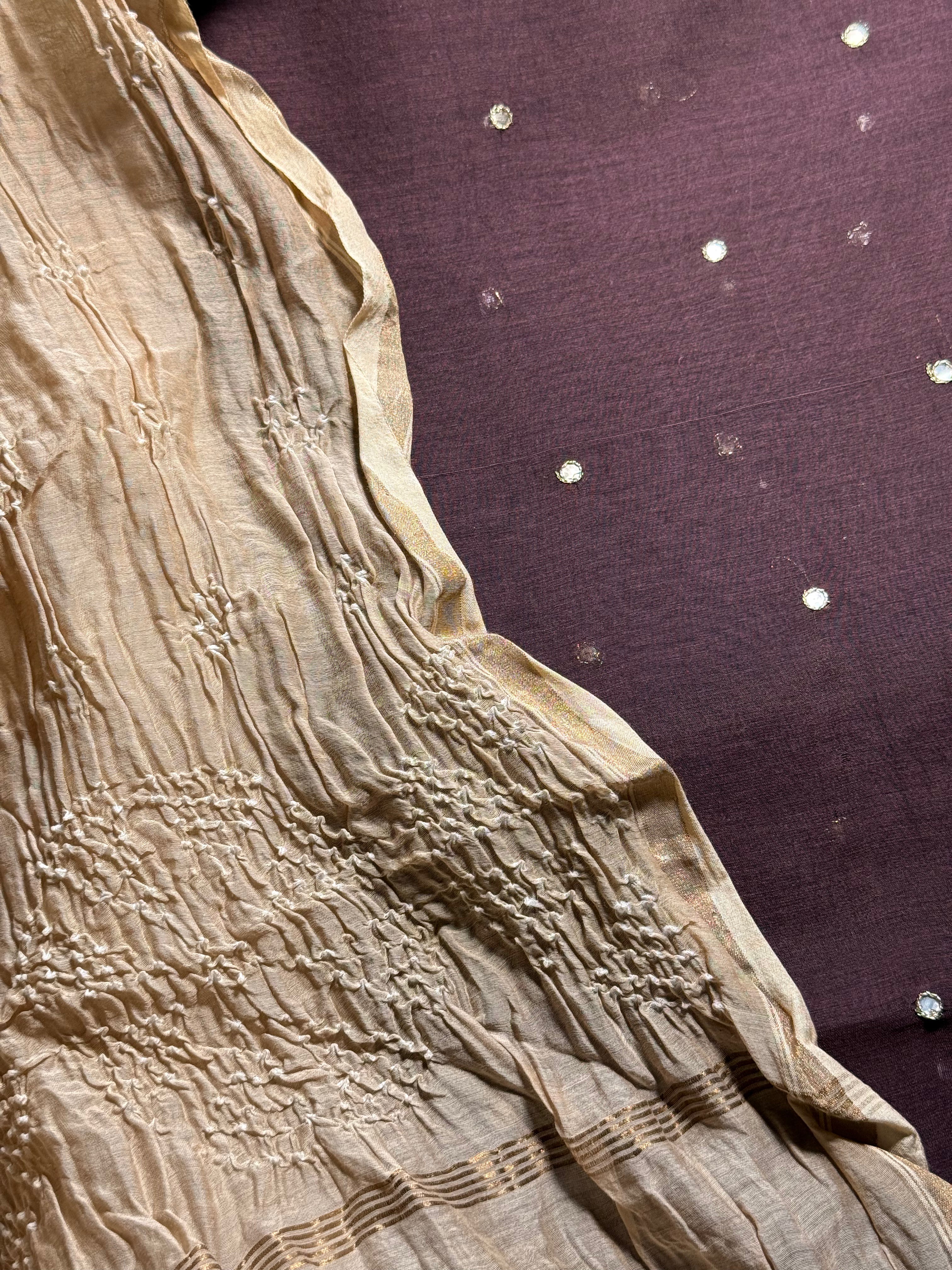 Pure Mul chanderi silk mirror work kurta with pure mul chanderi silk Bandhej dupatta