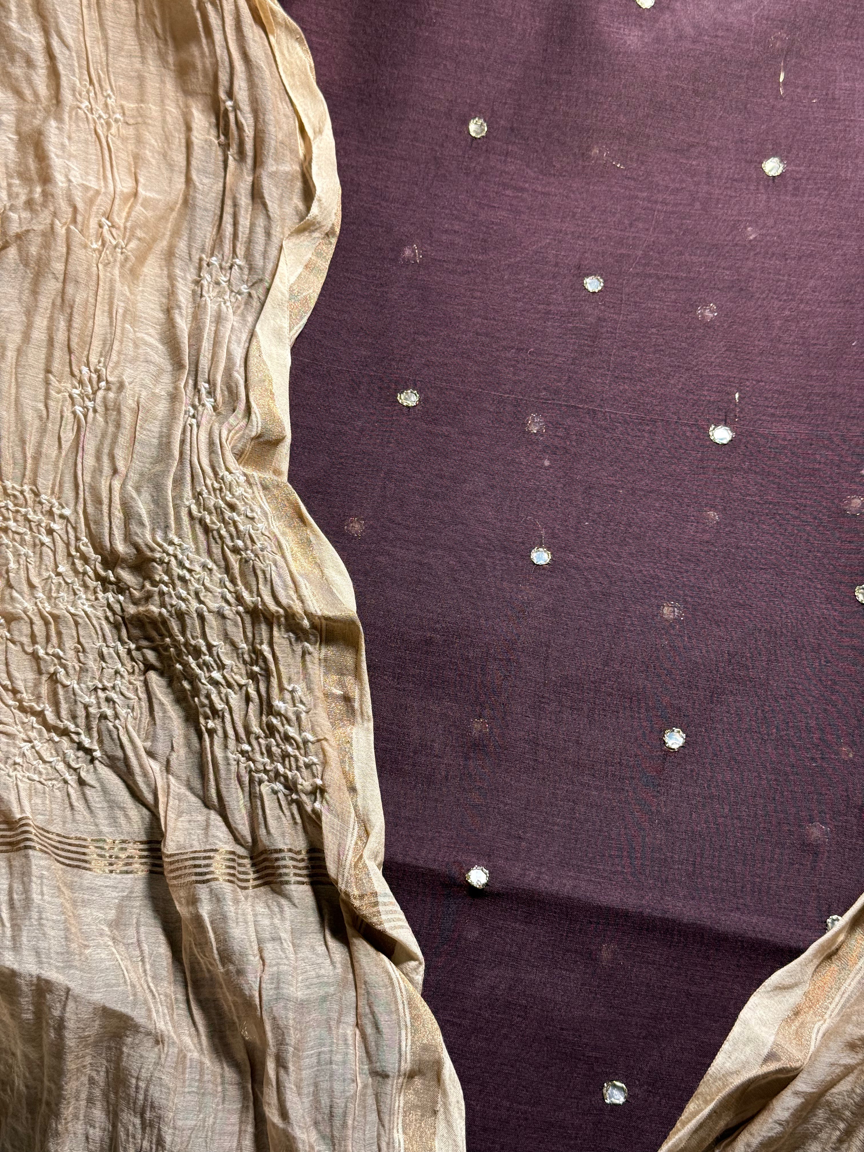 Pure Mul chanderi silk mirror work kurta with pure mul chanderi silk Bandhej dupatta