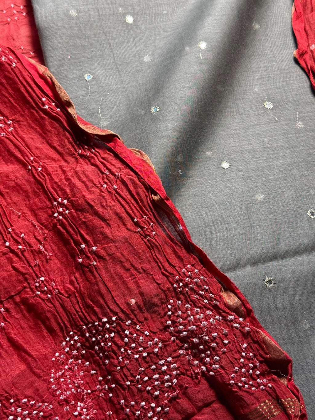 Pure Mul chanderi silk mirror work kurta with pure mul chanderi silk Bandhej dupatta