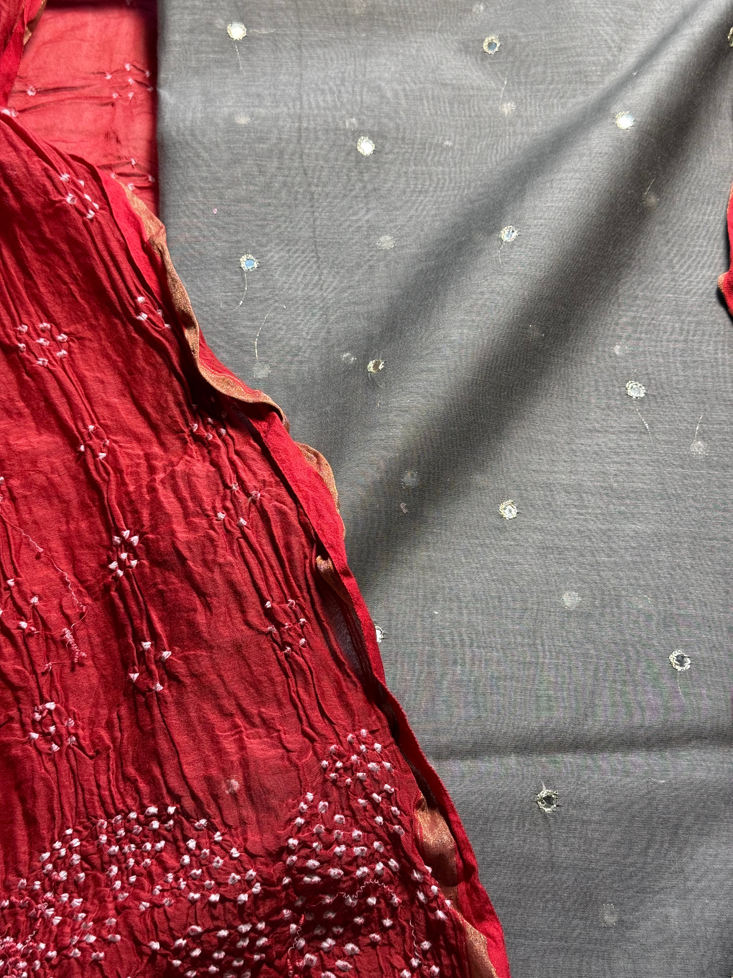 Pure Mul chanderi silk mirror work kurta with pure mul chanderi silk Bandhej dupatta