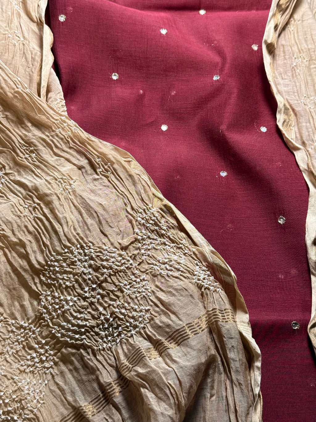 Pure Mul chanderi silk mirror work kurta with pure mul chanderi silk Bandhej dupatta