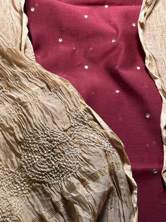 Pure Mul chanderi silk mirror work kurta with pure mul chanderi silk Bandhej dupatta