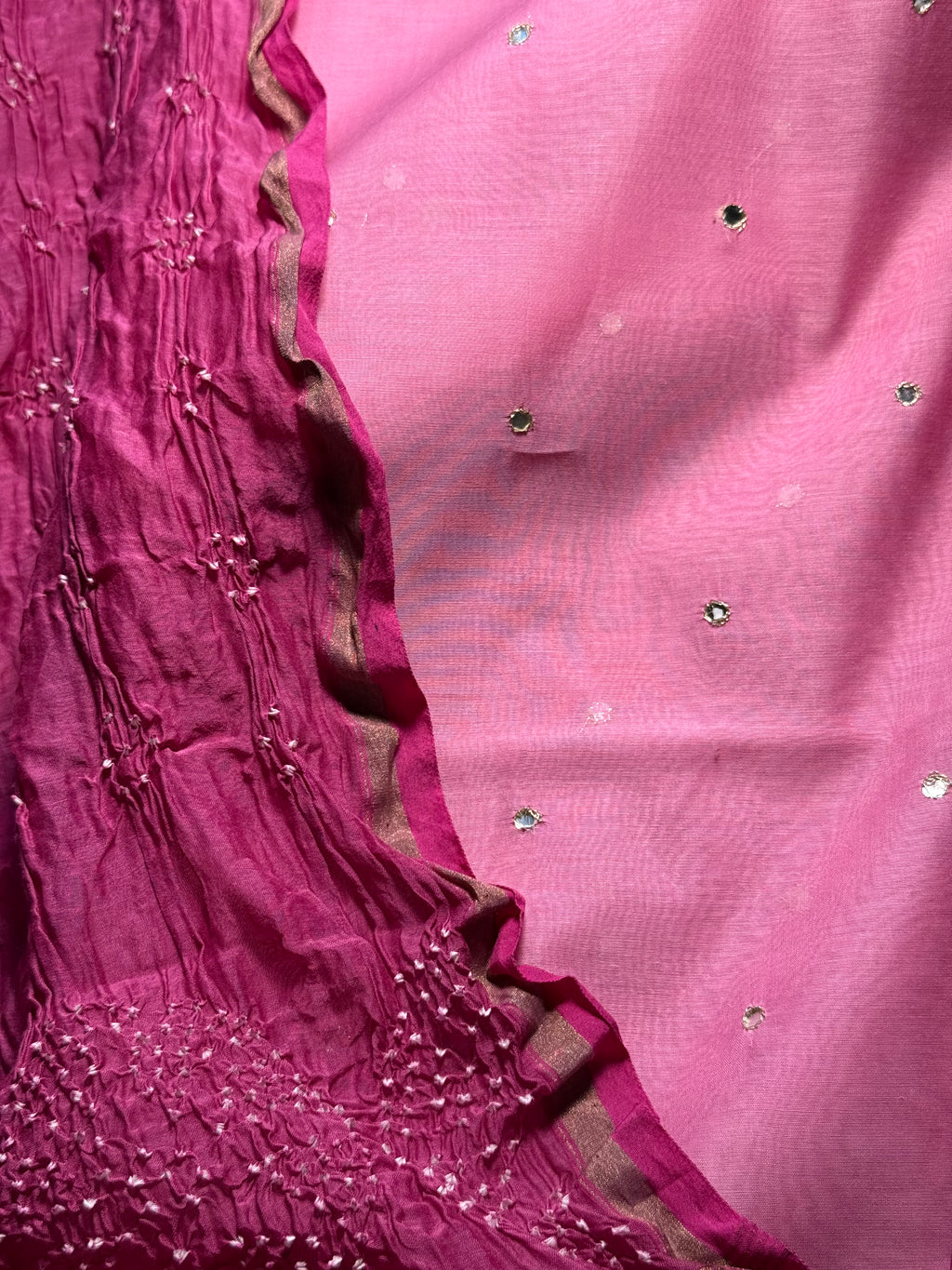 Pure Mul chanderi silk mirror work kurta with pure mul chanderi silk Bandhej dupatta