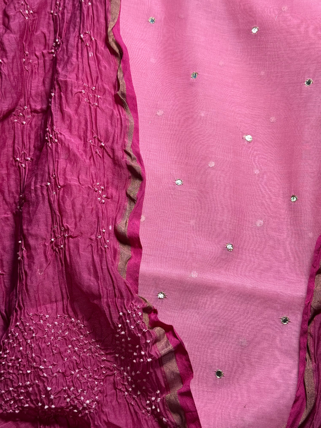 Pure Mul chanderi silk mirror work kurta with pure mul chanderi silk Bandhej dupatta