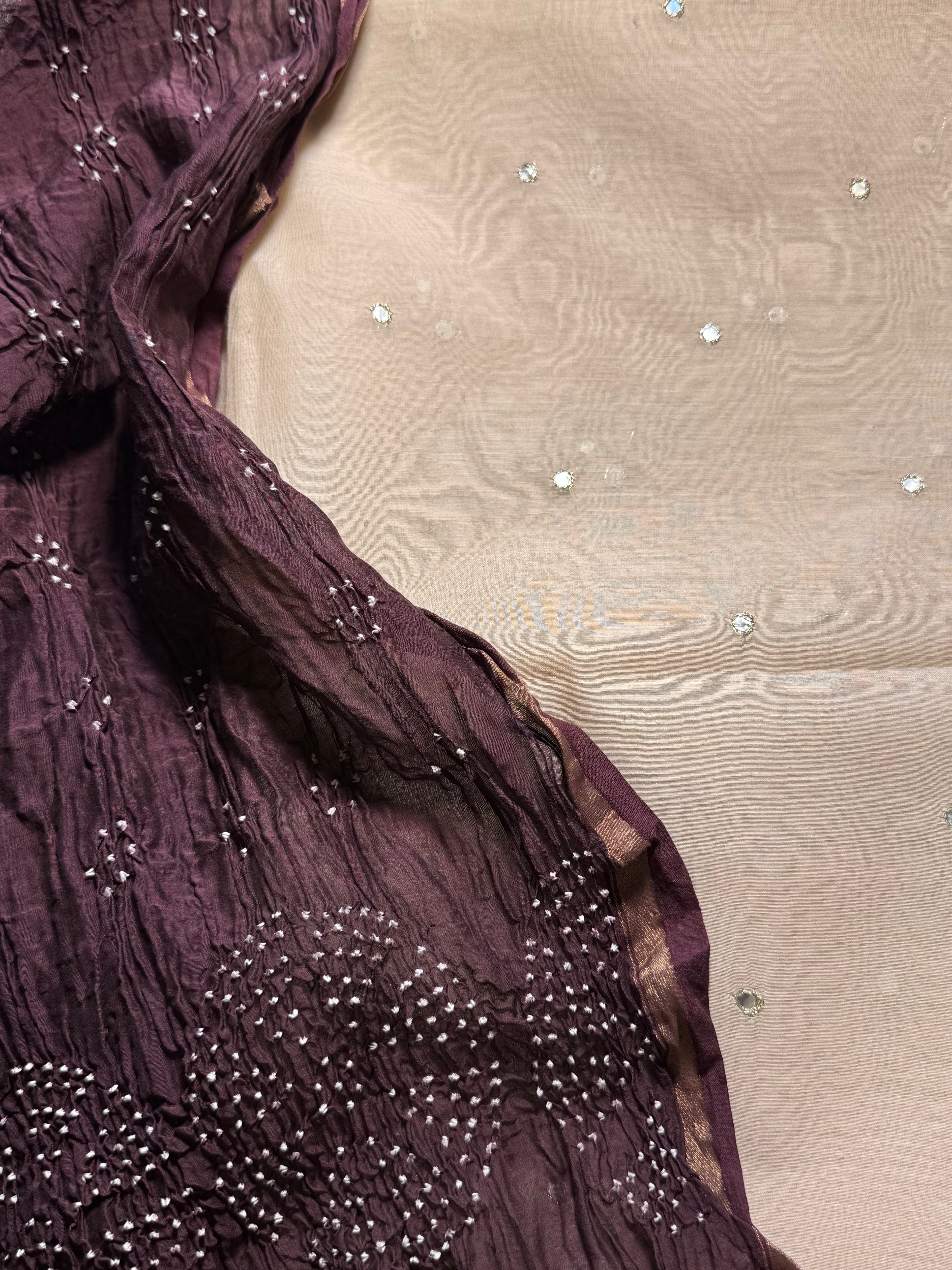 Pure Mul chanderi silk mirror work kurta with pure mul chanderi silk Bandhej dupatta