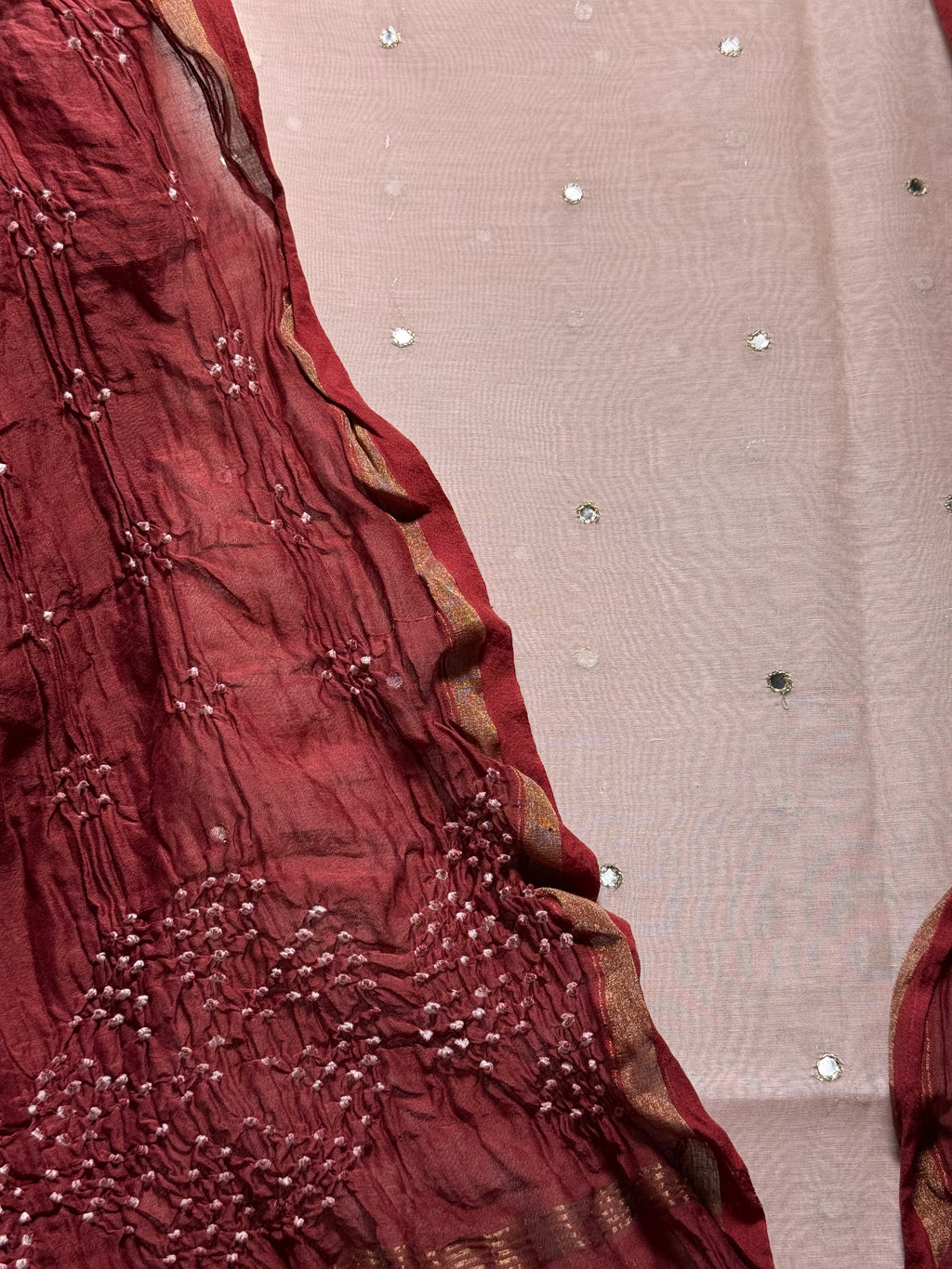 Pure Mul chanderi silk mirror work kurta with pure mul chanderi silk Bandhej dupatta