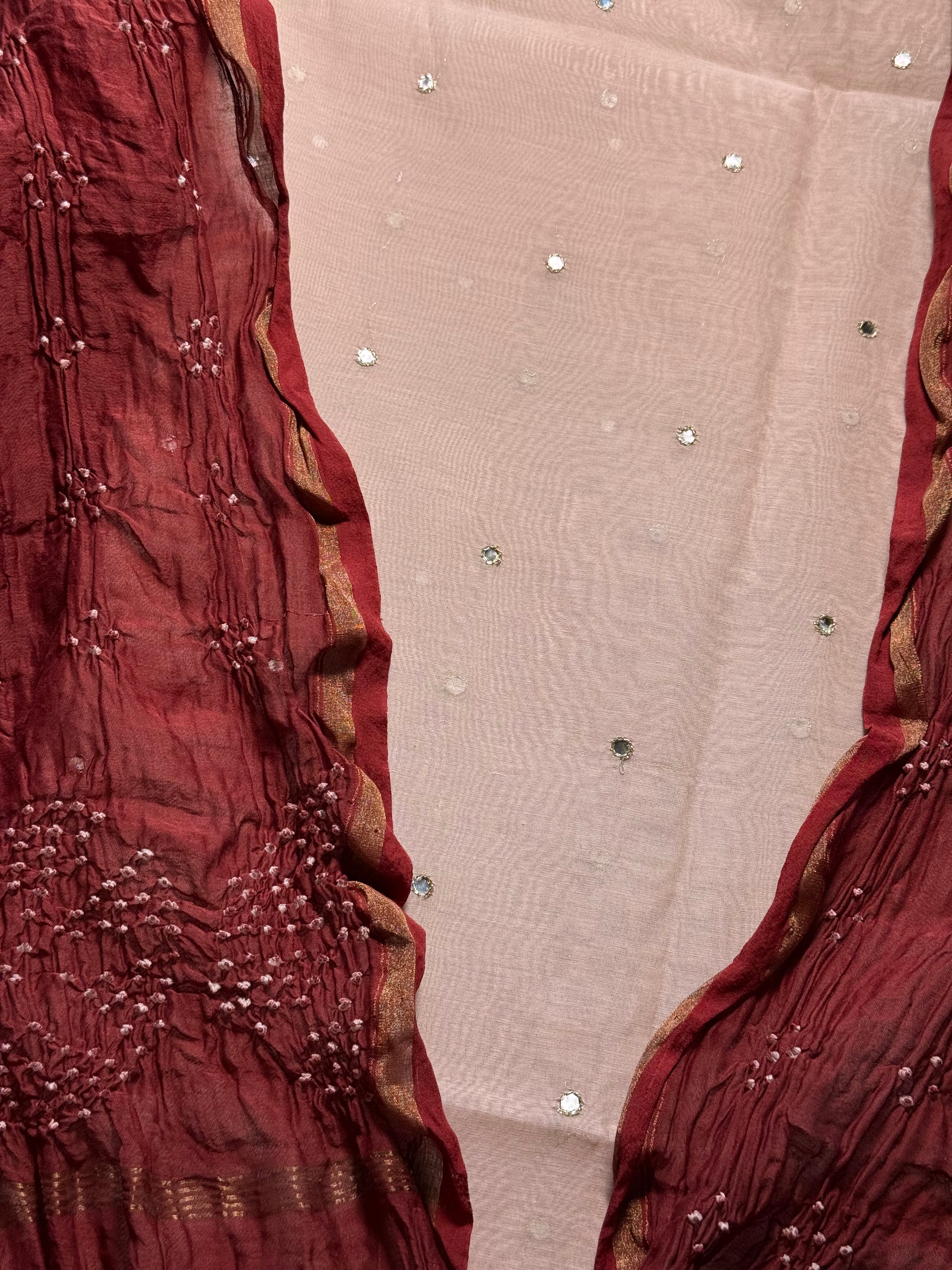 Pure Mul chanderi silk mirror work kurta with pure mul chanderi silk Bandhej dupatta