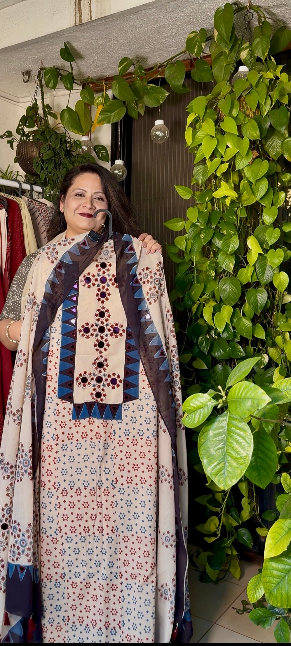 Pure cotton mirror work Ajrakh