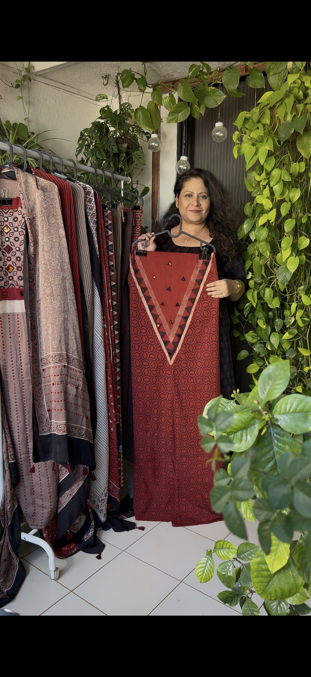 Pure cotton mirror work Ajrakh kurta material