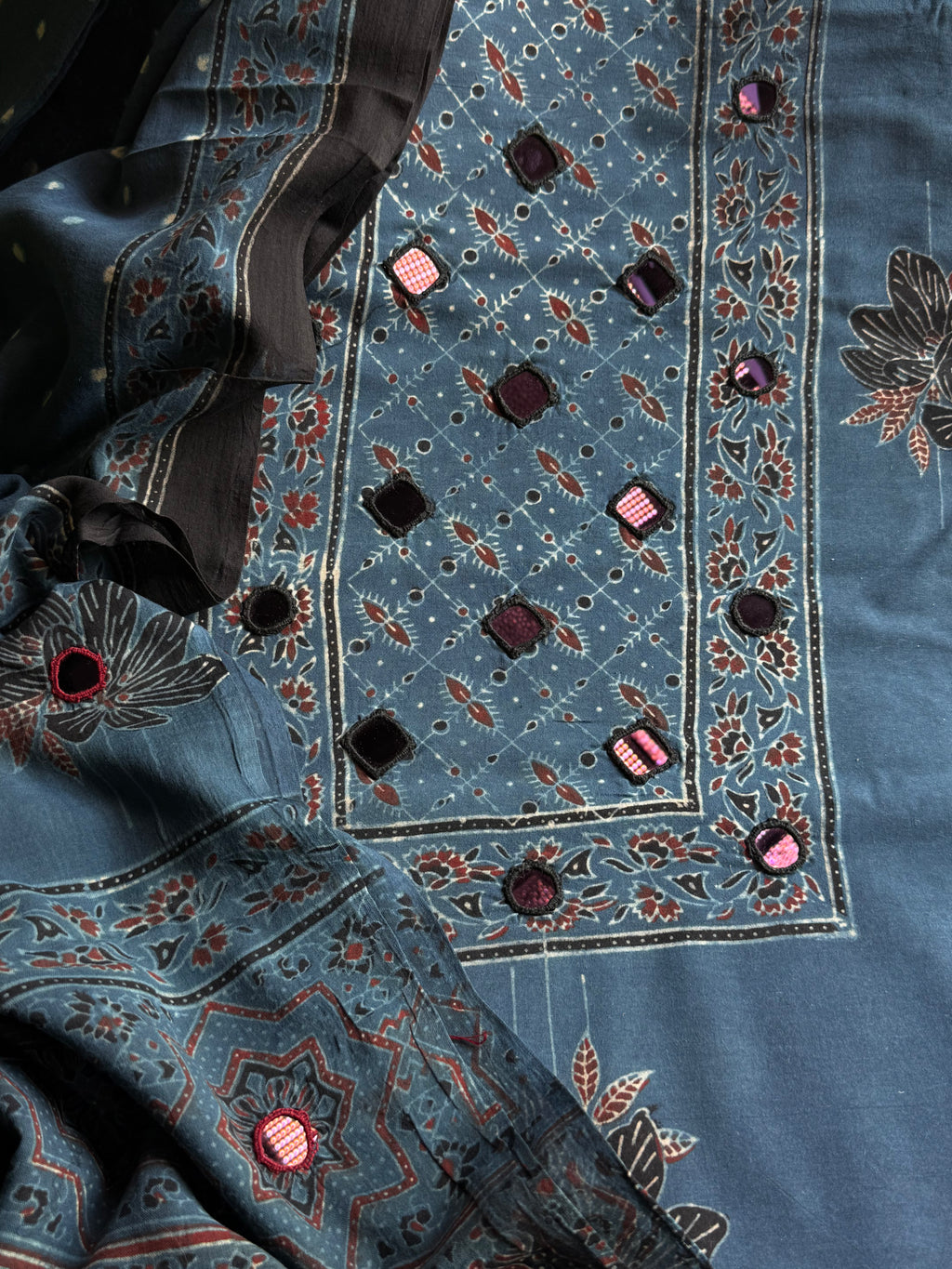 Pure Cotton Mirror Work Ajrakh