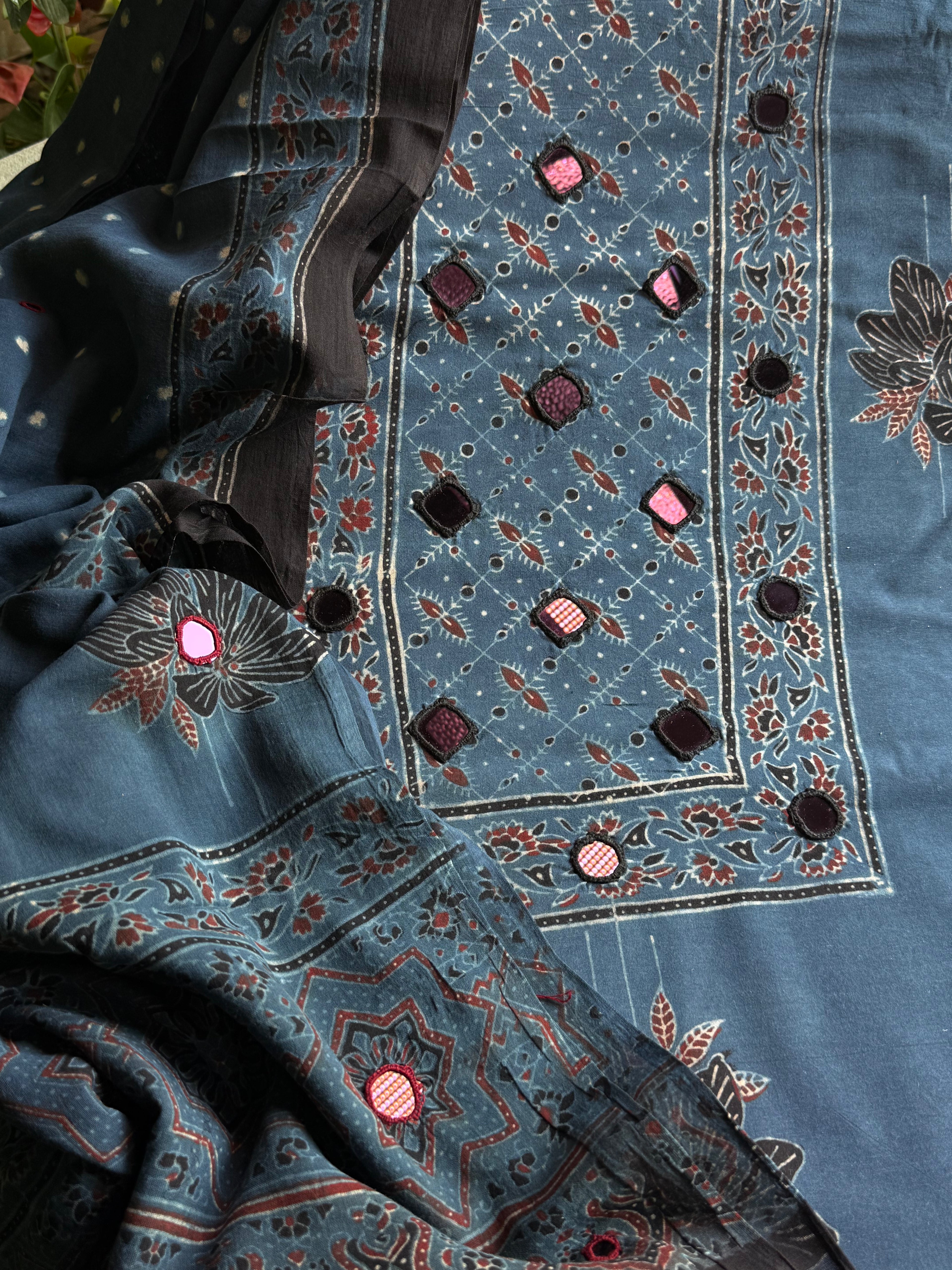 Pure Cotton Mirror Work Ajrakh