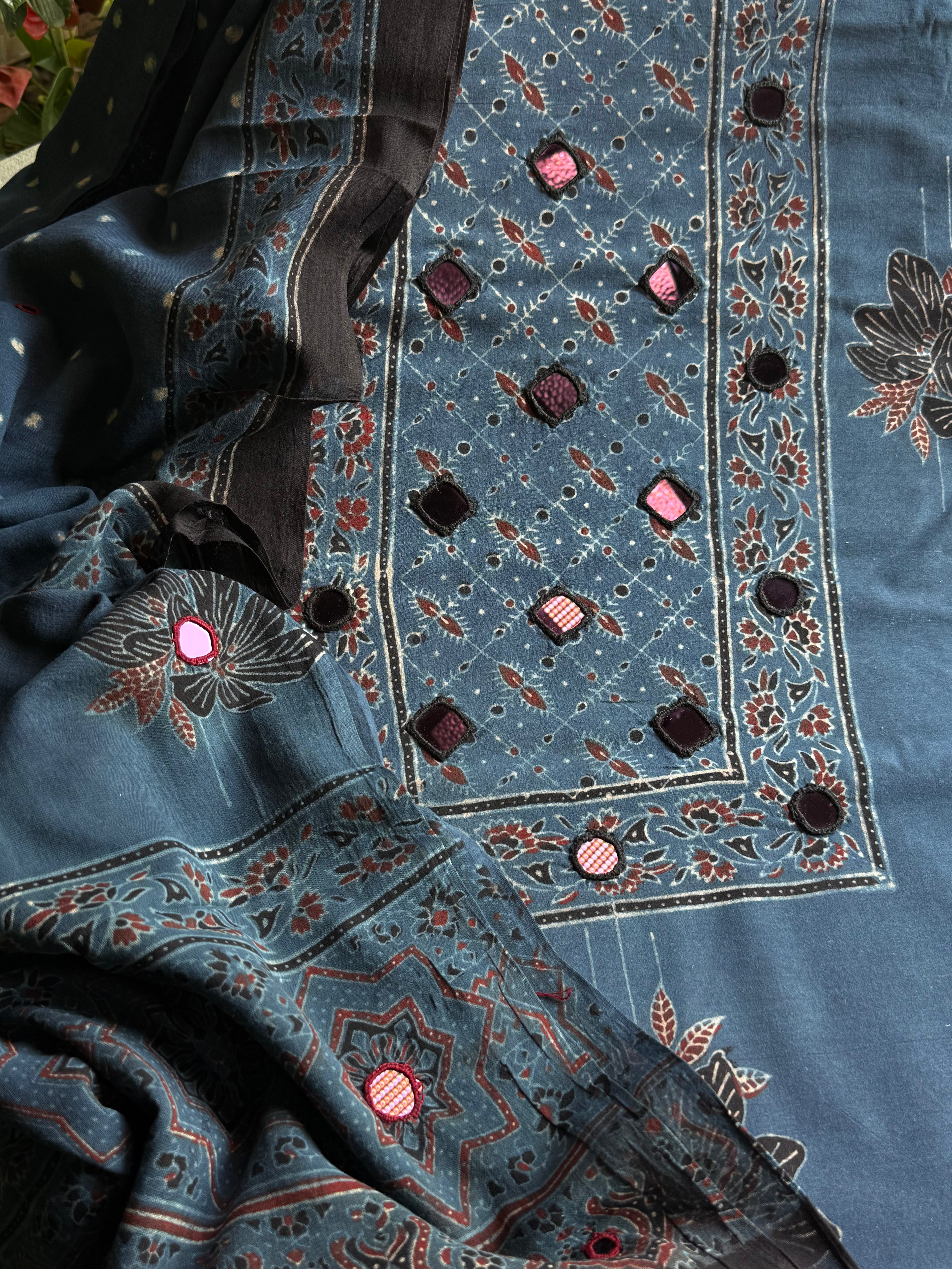 Pure Cotton Mirror Work Ajrakh