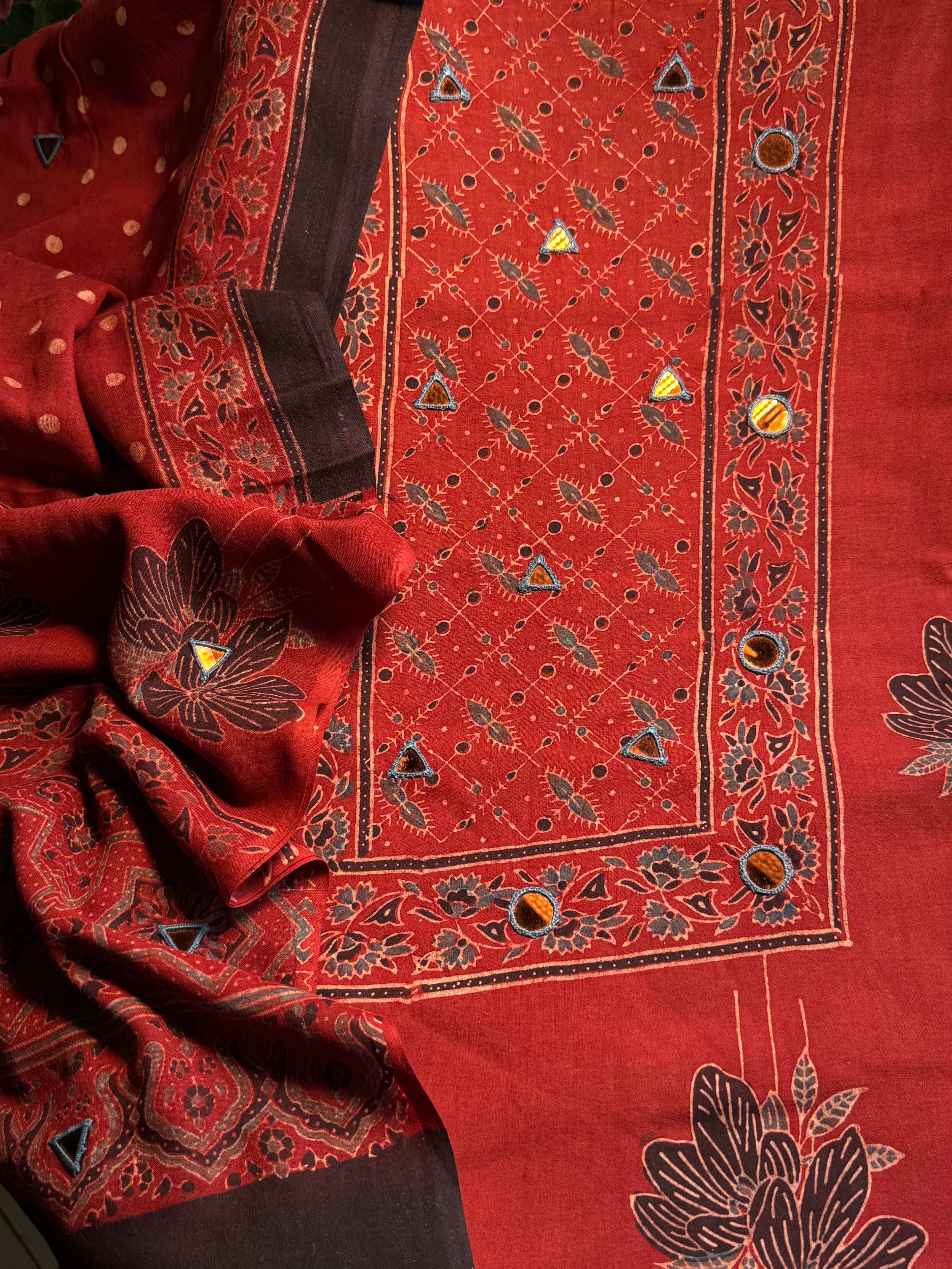 Pure Cotton Mirror Work Ajrakh