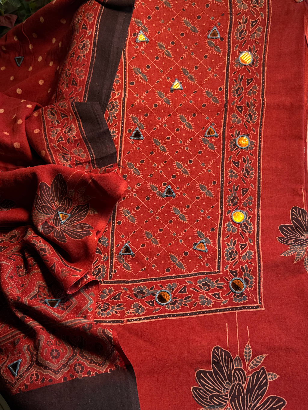 Pure Cotton Mirror Work Ajrakh