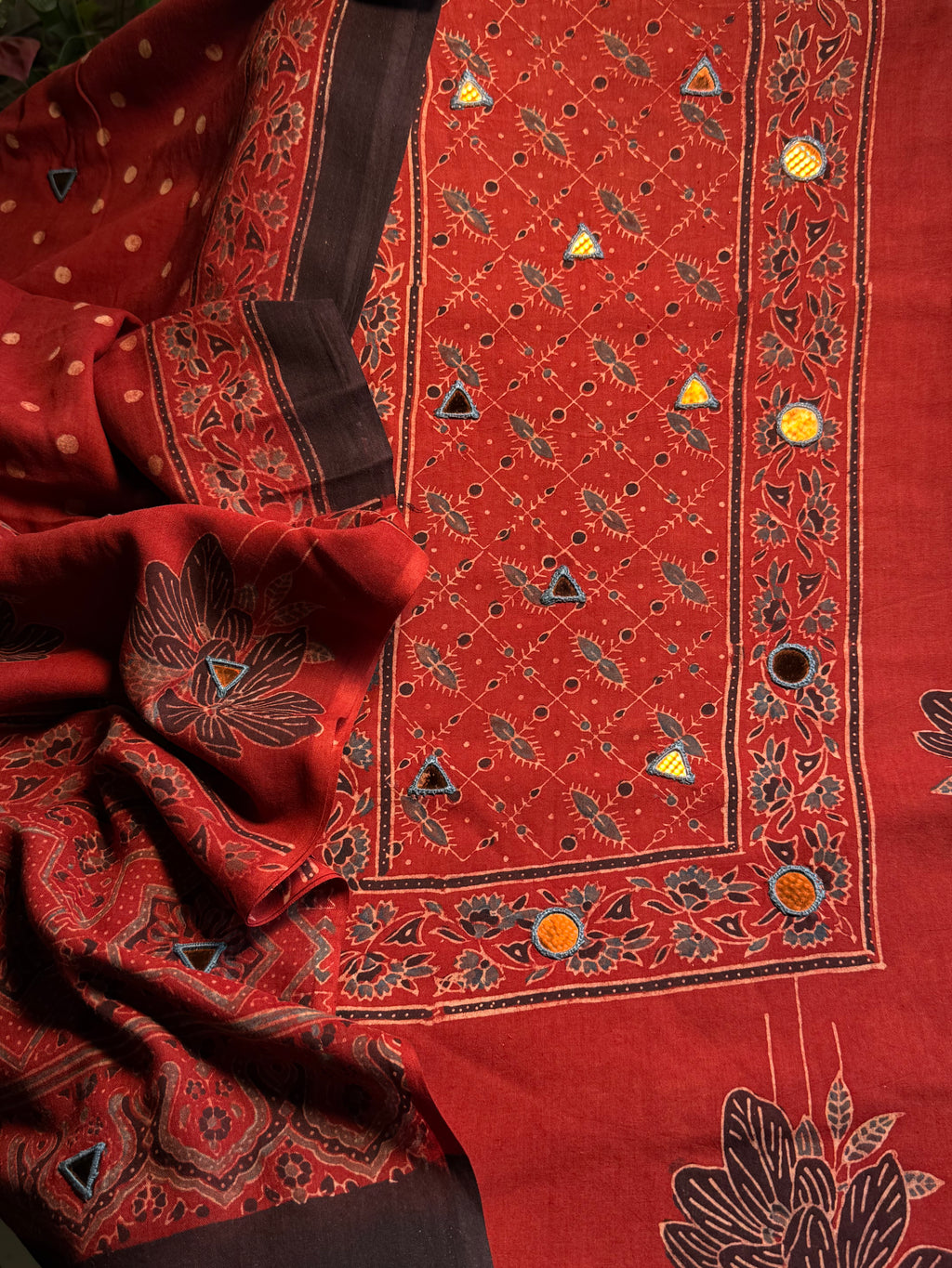 Pure Cotton Mirror Work Ajrakh