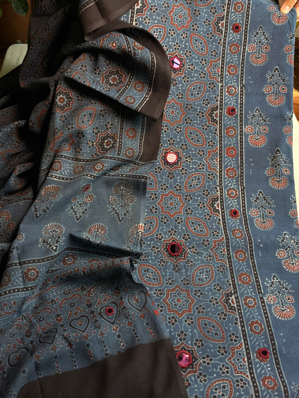 Pure cotton Mirror Work Ajrakh