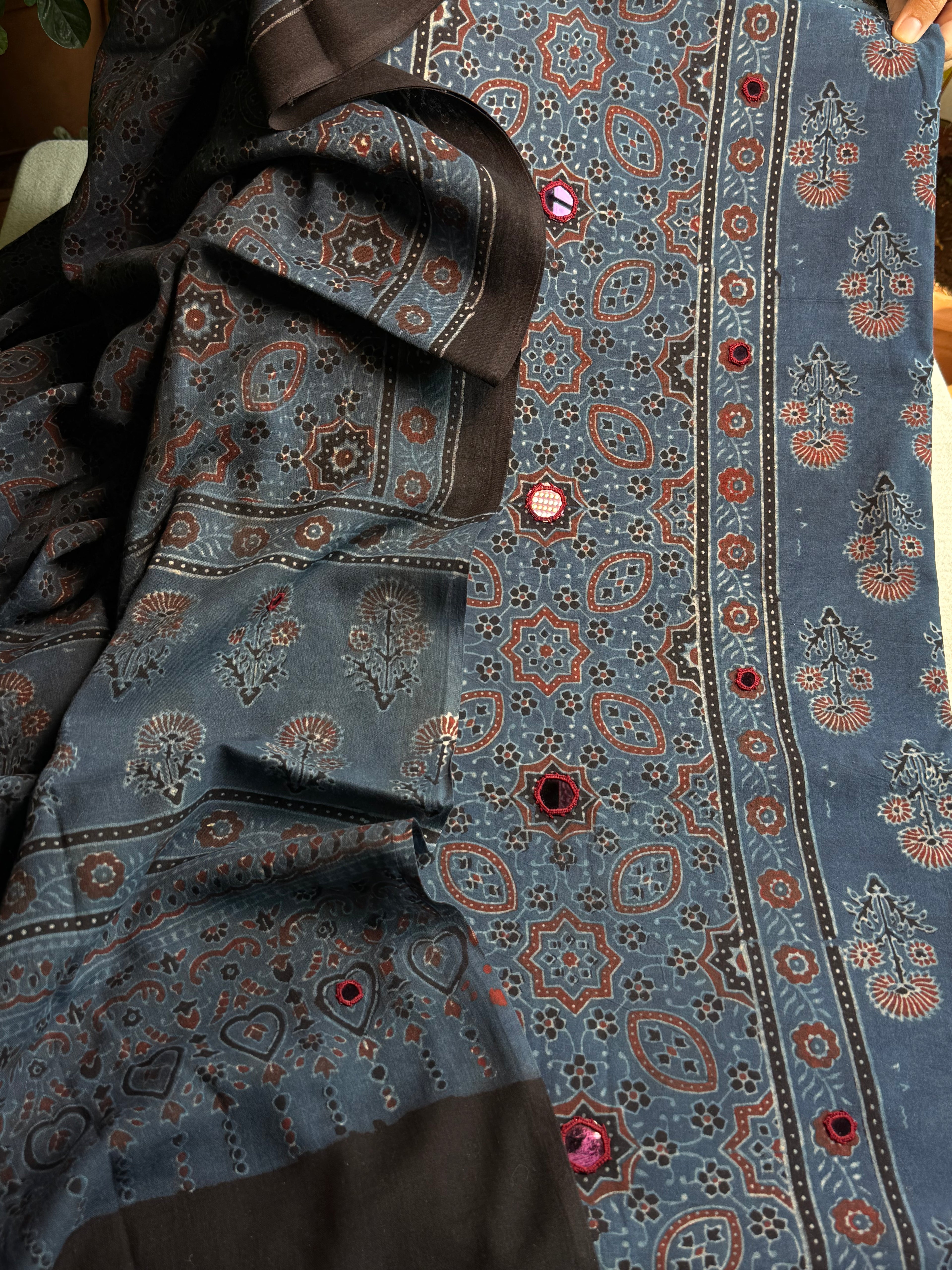 Pure cotton Mirror Work Ajrakh