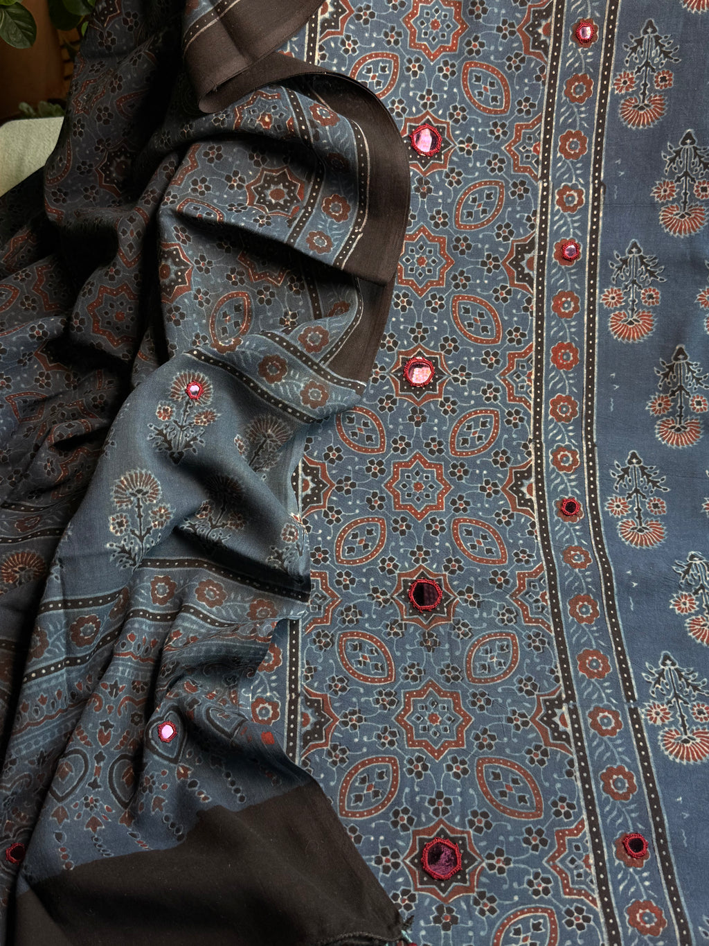 Pure cotton Mirror Work Ajrakh