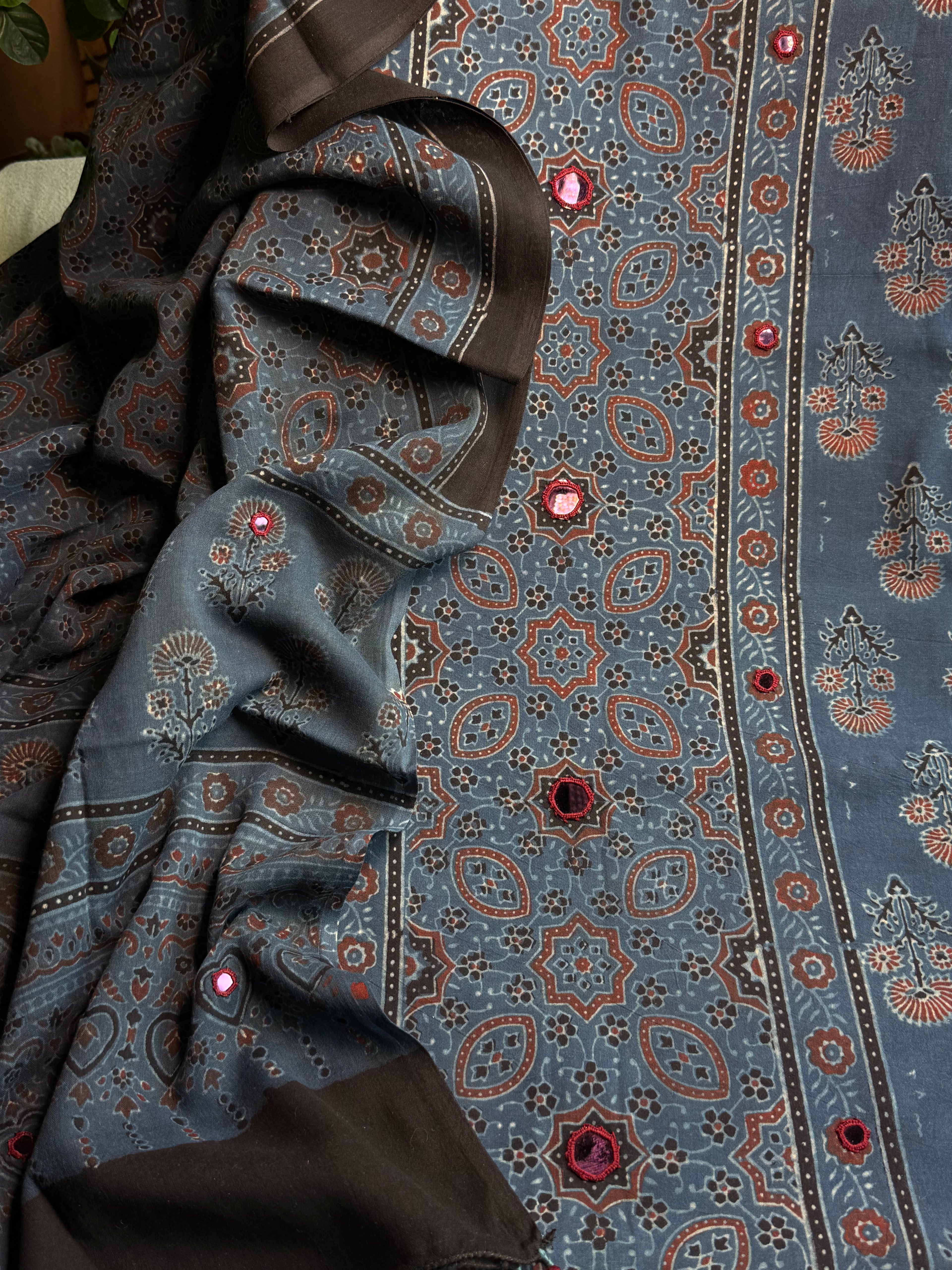 Pure cotton Mirror Work Ajrakh