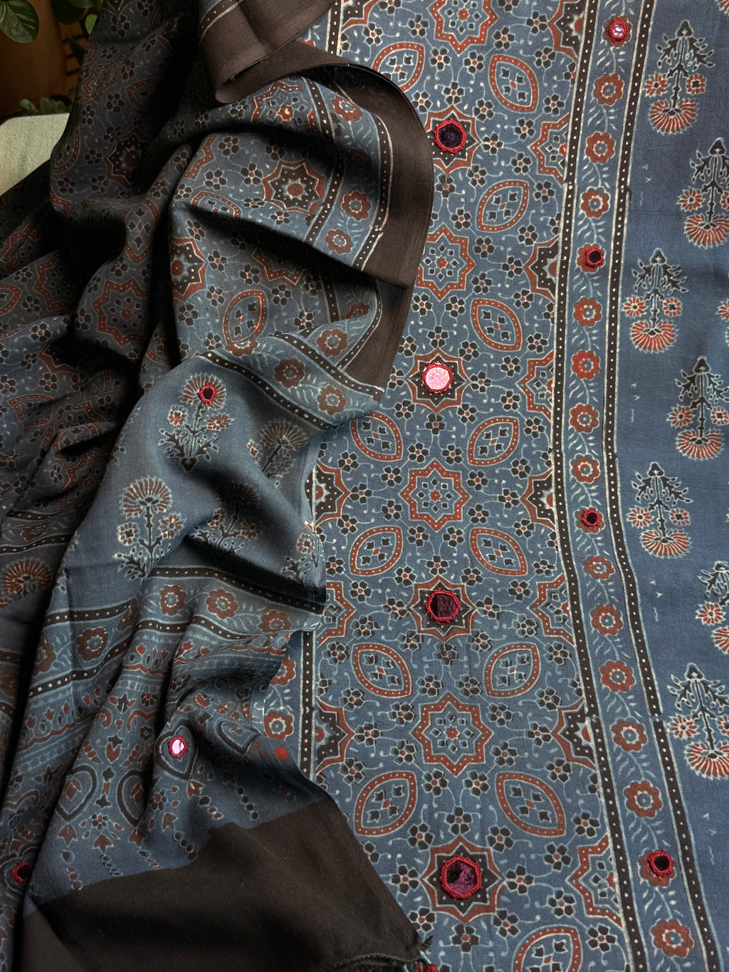 Pure cotton Mirror Work Ajrakh