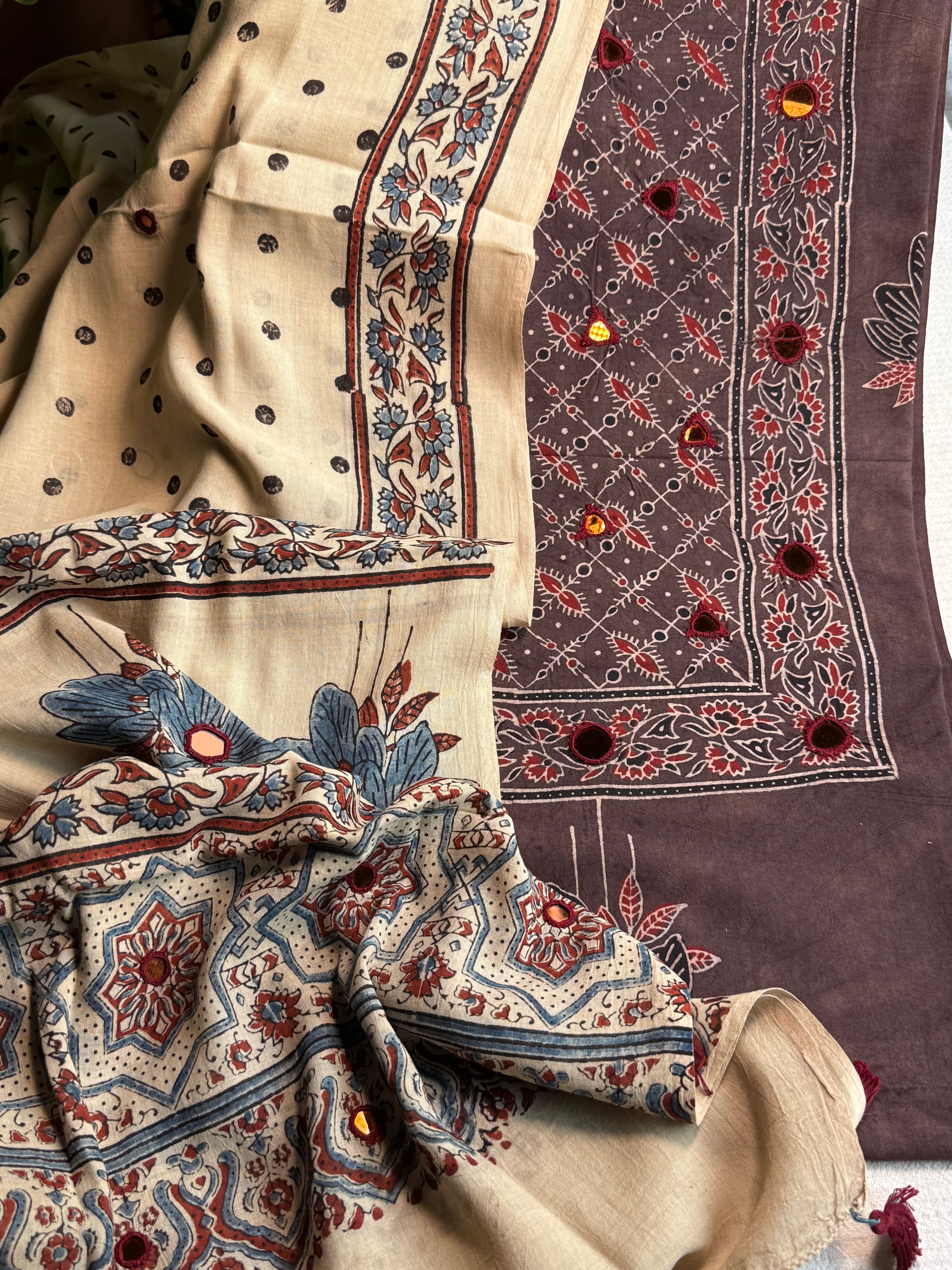 Pure Cotton Mirror work Ajrakh