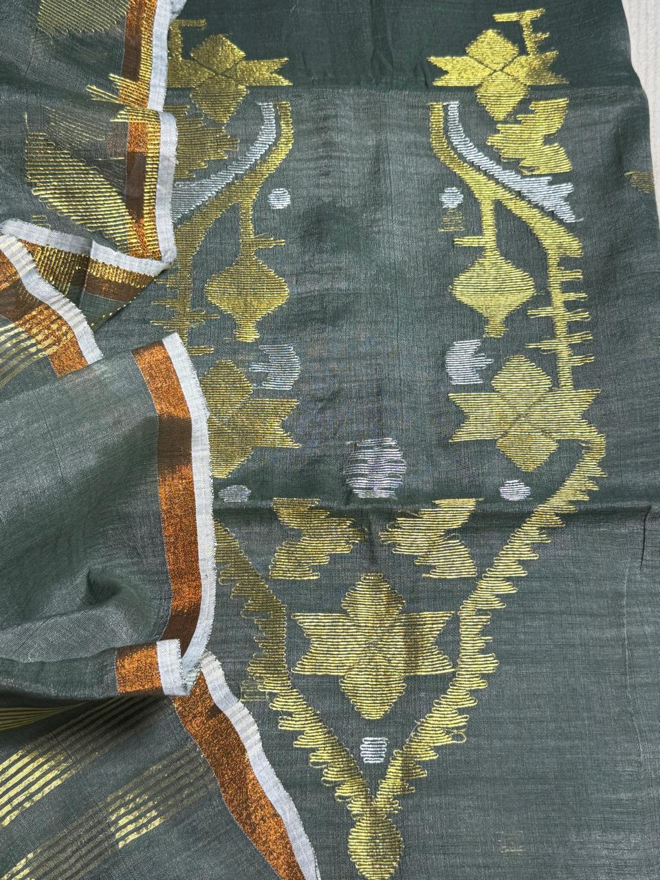 Handloom Pure Muslin Silk Zari Jamdani Suit Set