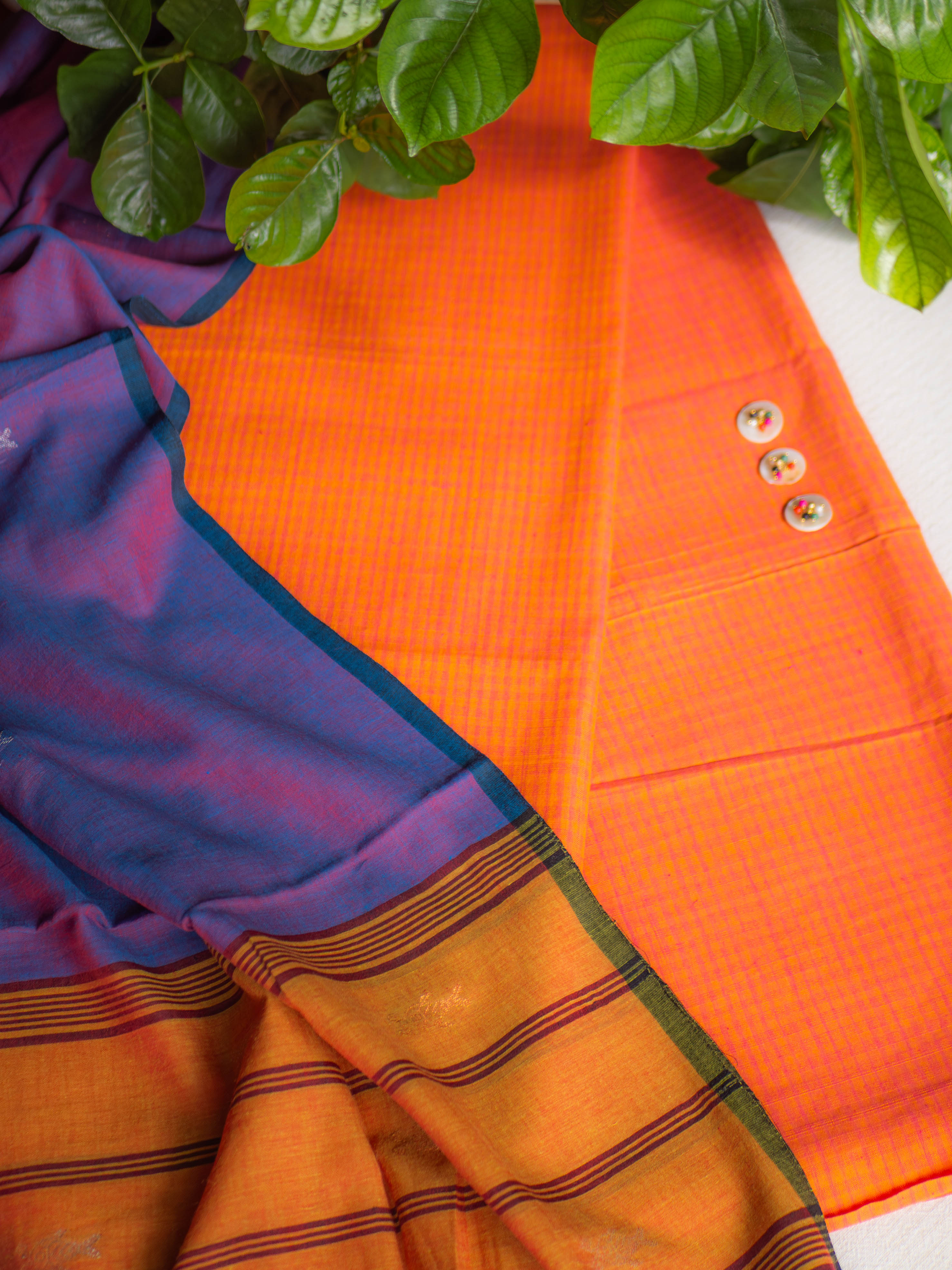Kora cotton checks- Orange with jamdani dupatta