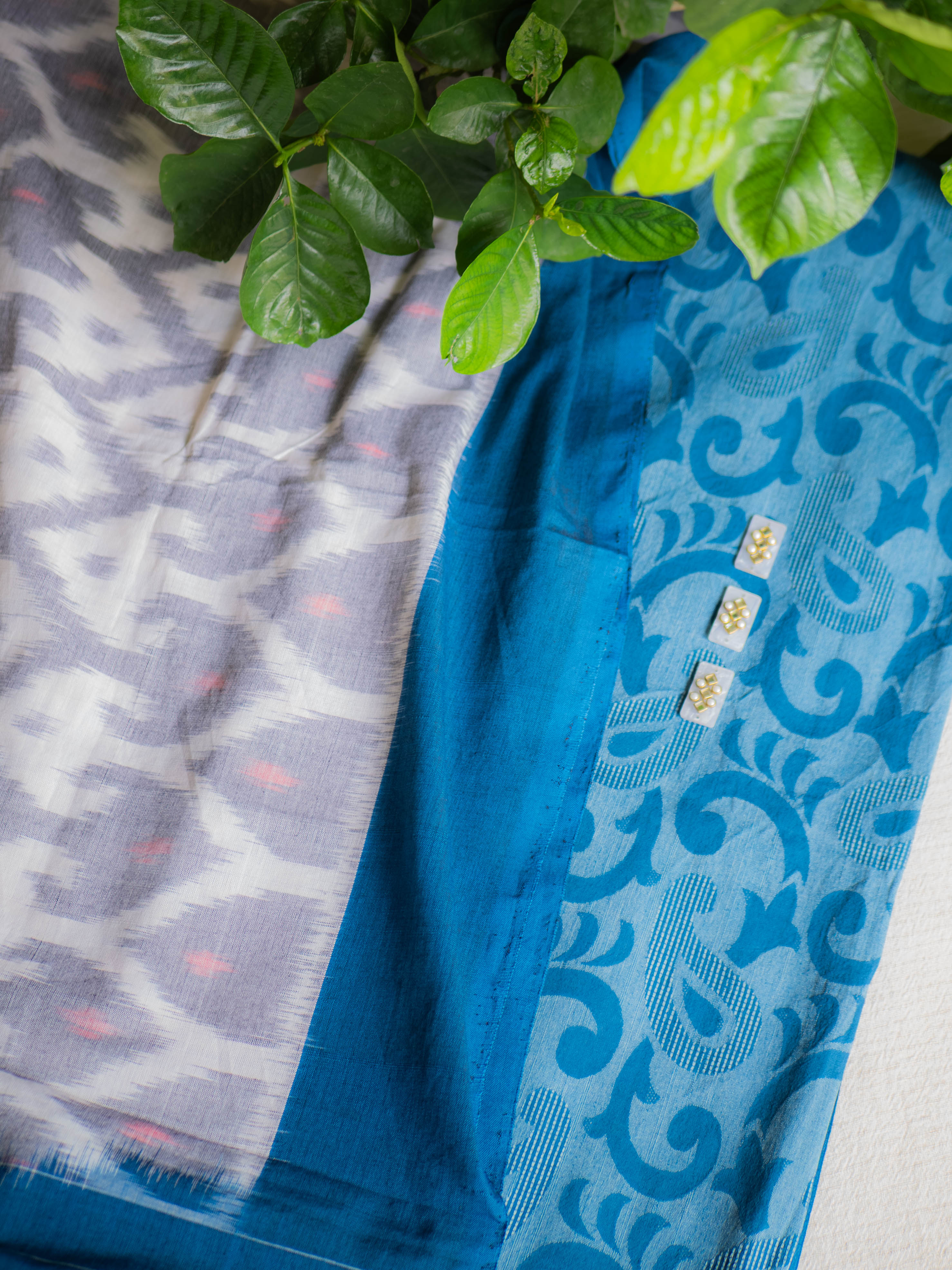 Jacquard cotton blue with ikkat dupatta