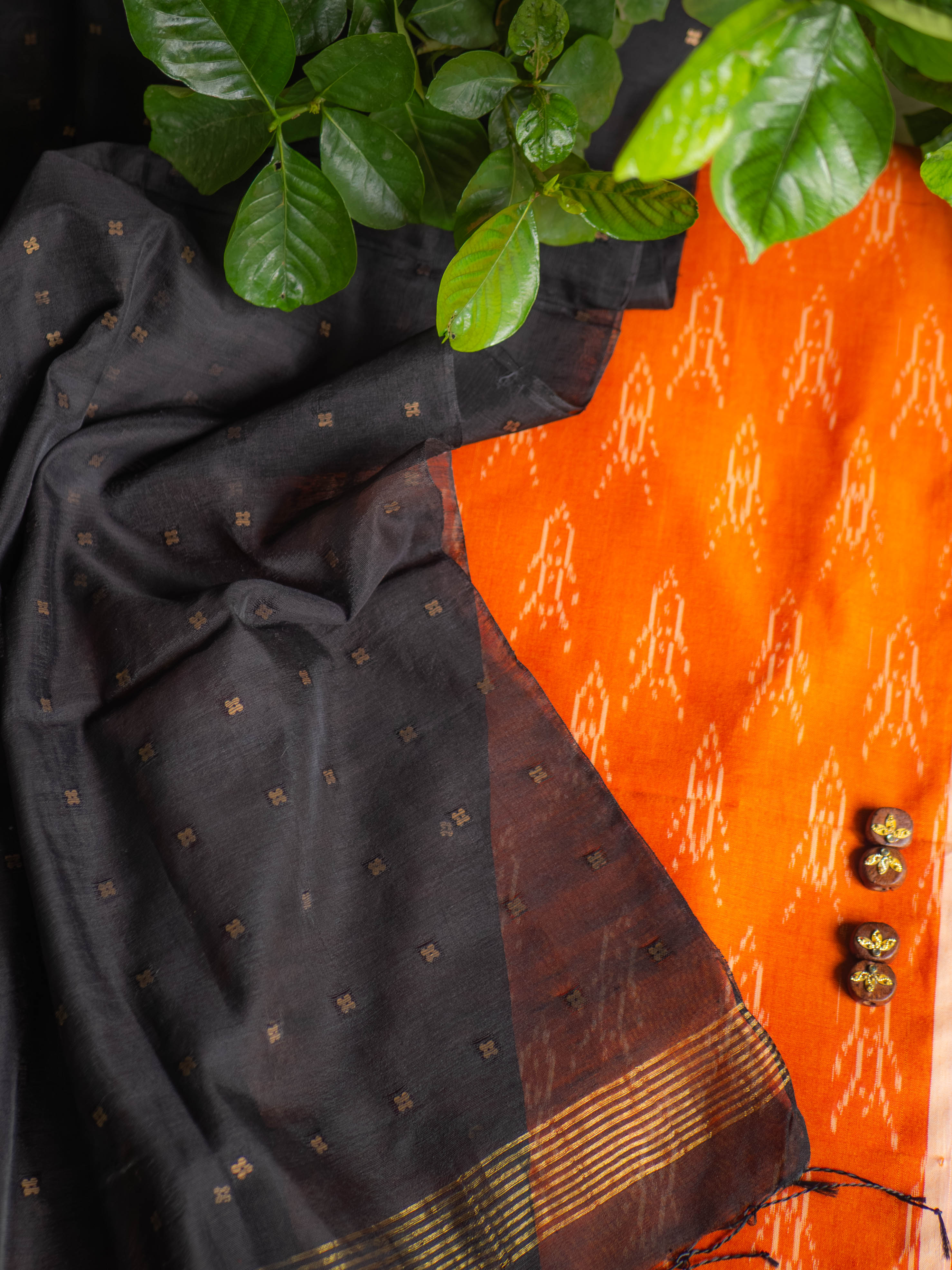 Mercerised ikkat with black sequins Dupatta