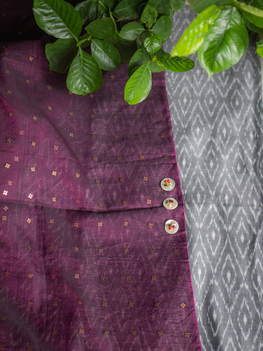 Mercerised ikkat with wine Dupatta