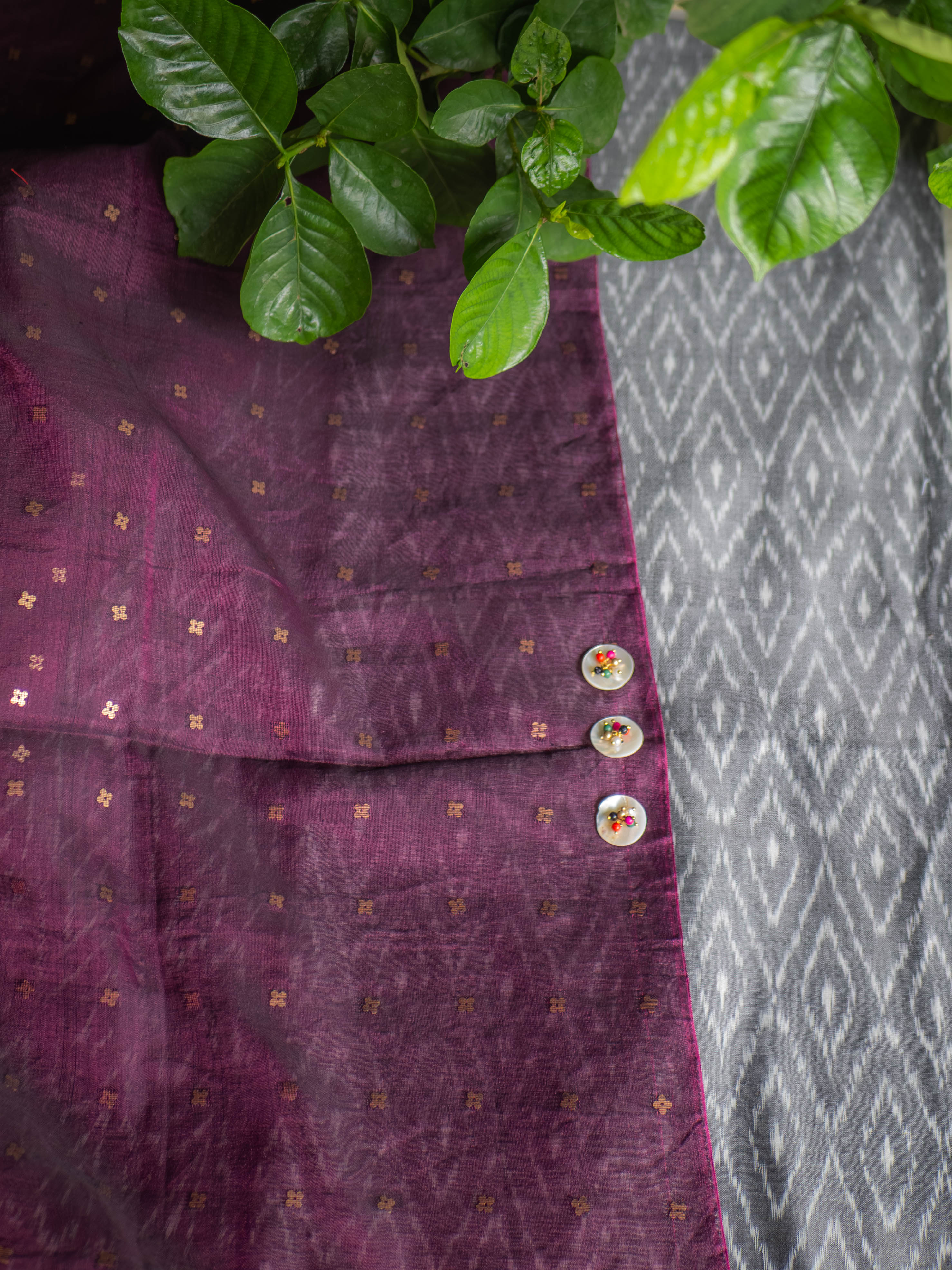 Mercerised ikkat with wine Dupatta
