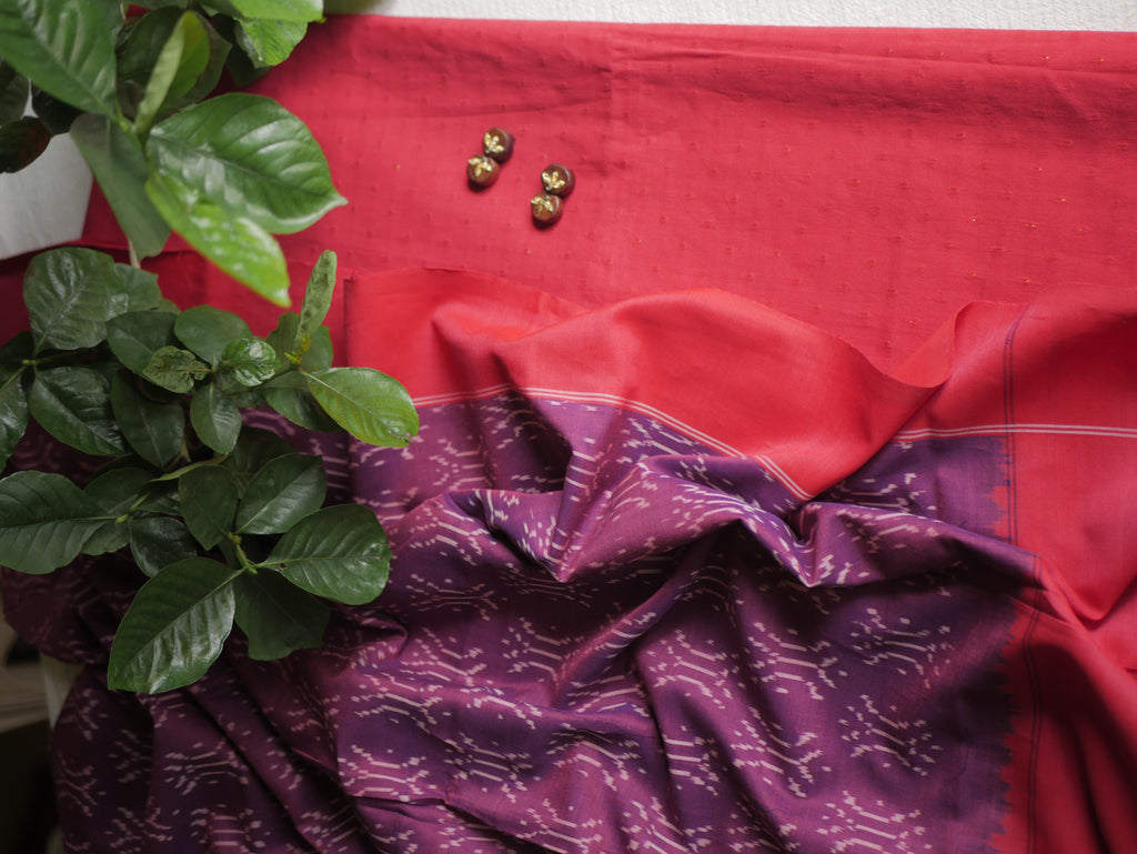 Zari buta cotton-RED with ikkat dupatta