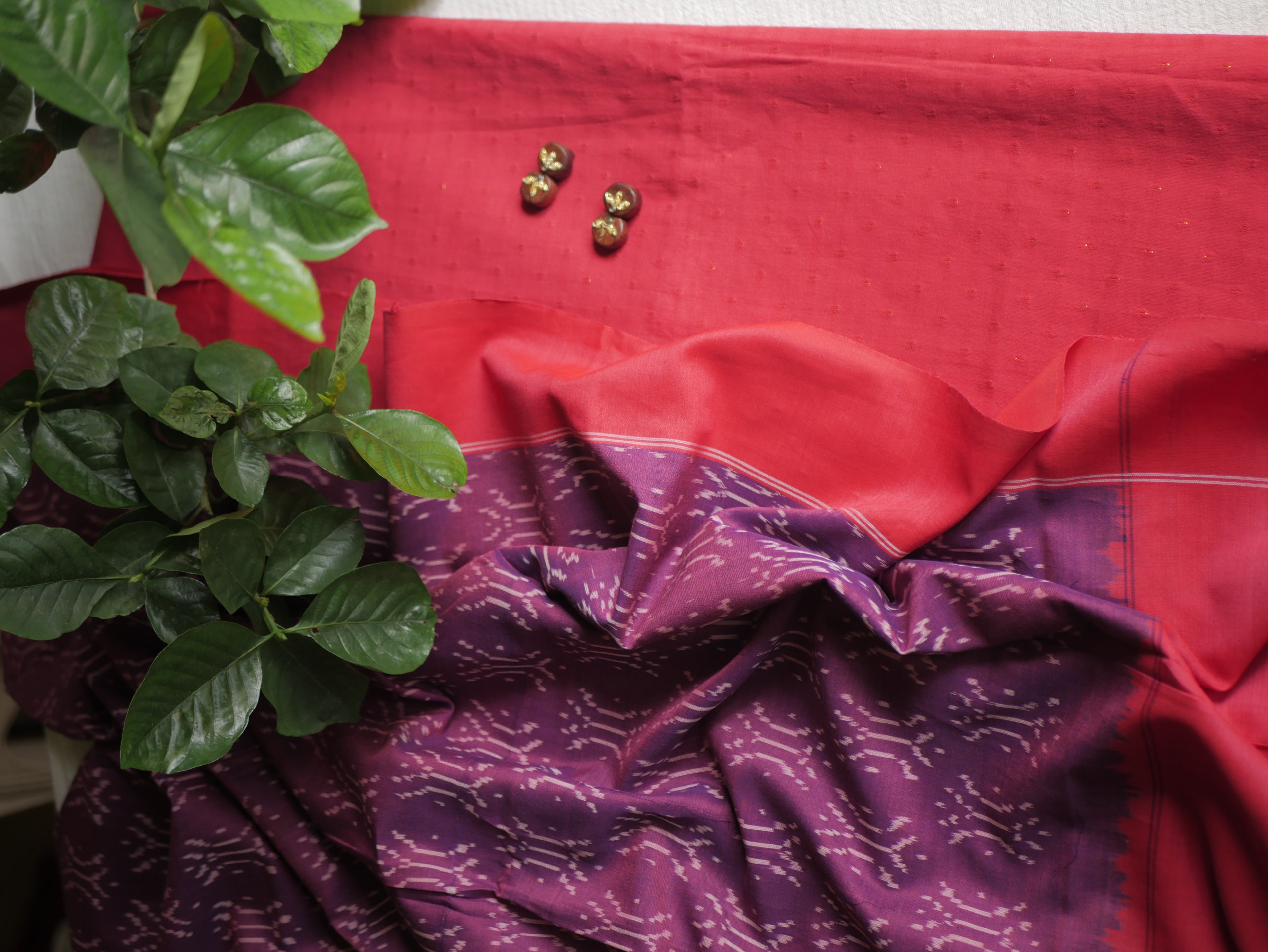 Zari buta cotton-RED with ikkat dupatta