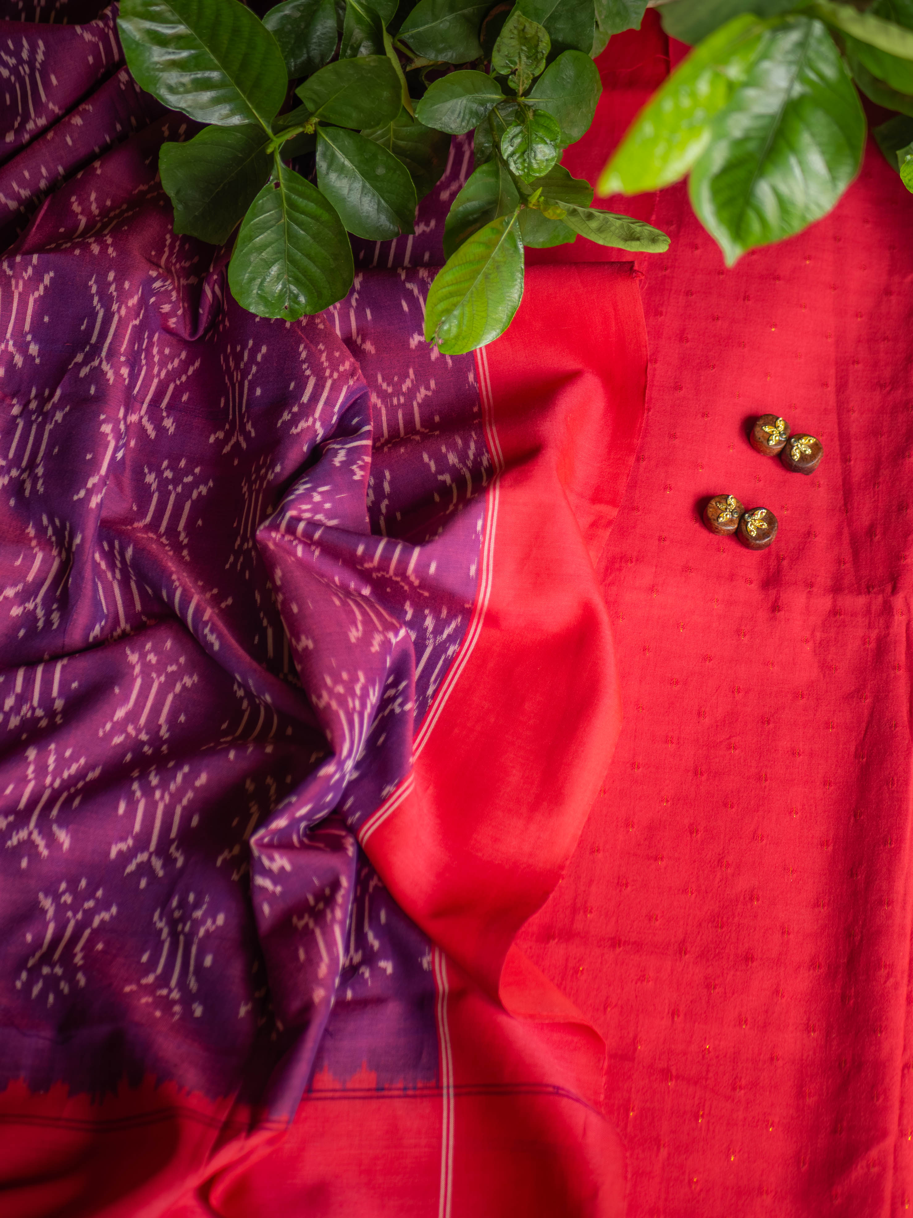 Zari buta cotton-RED with ikkat dupatta