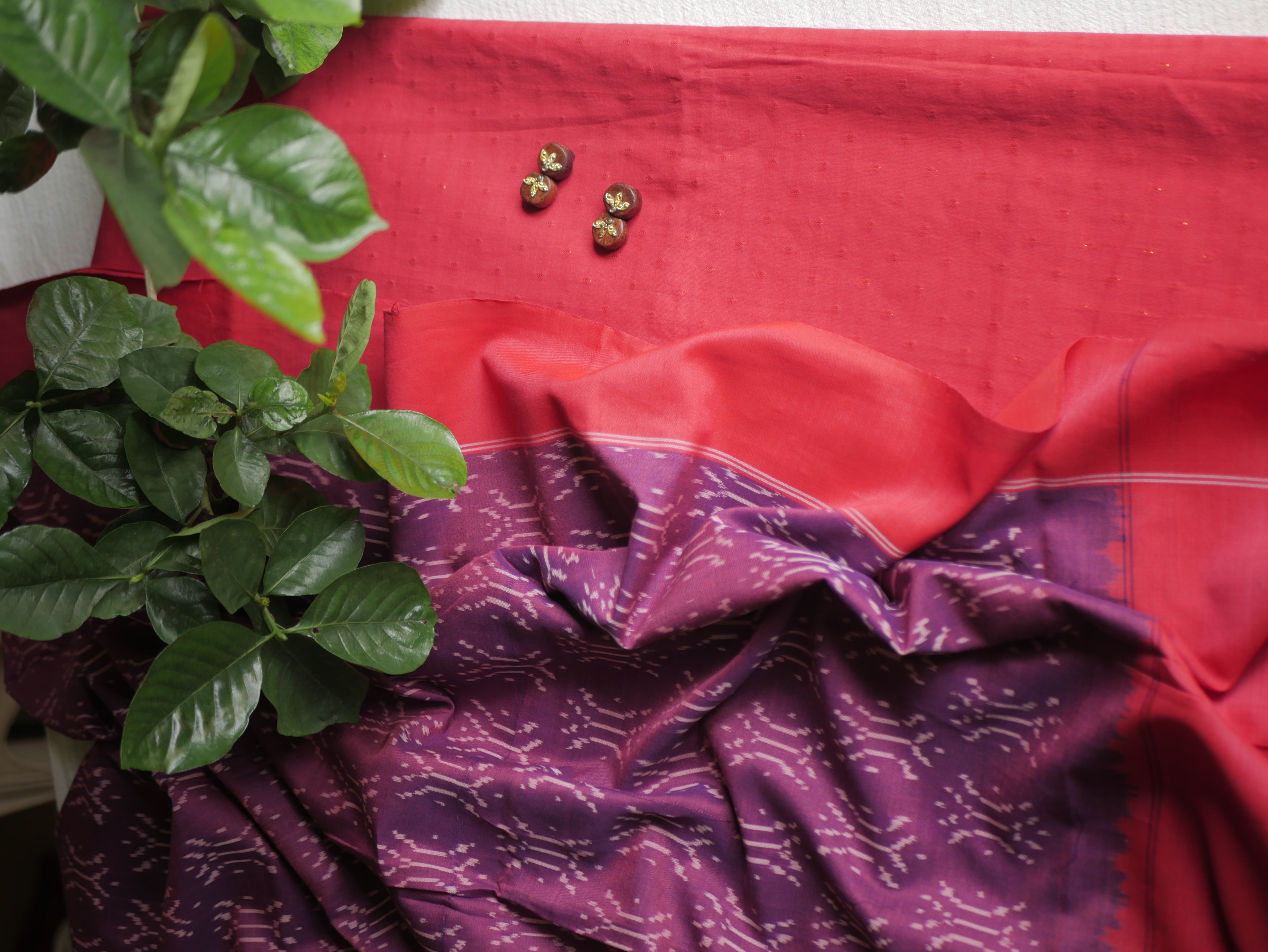 Zari buta cotton-RED with ikkat dupatta