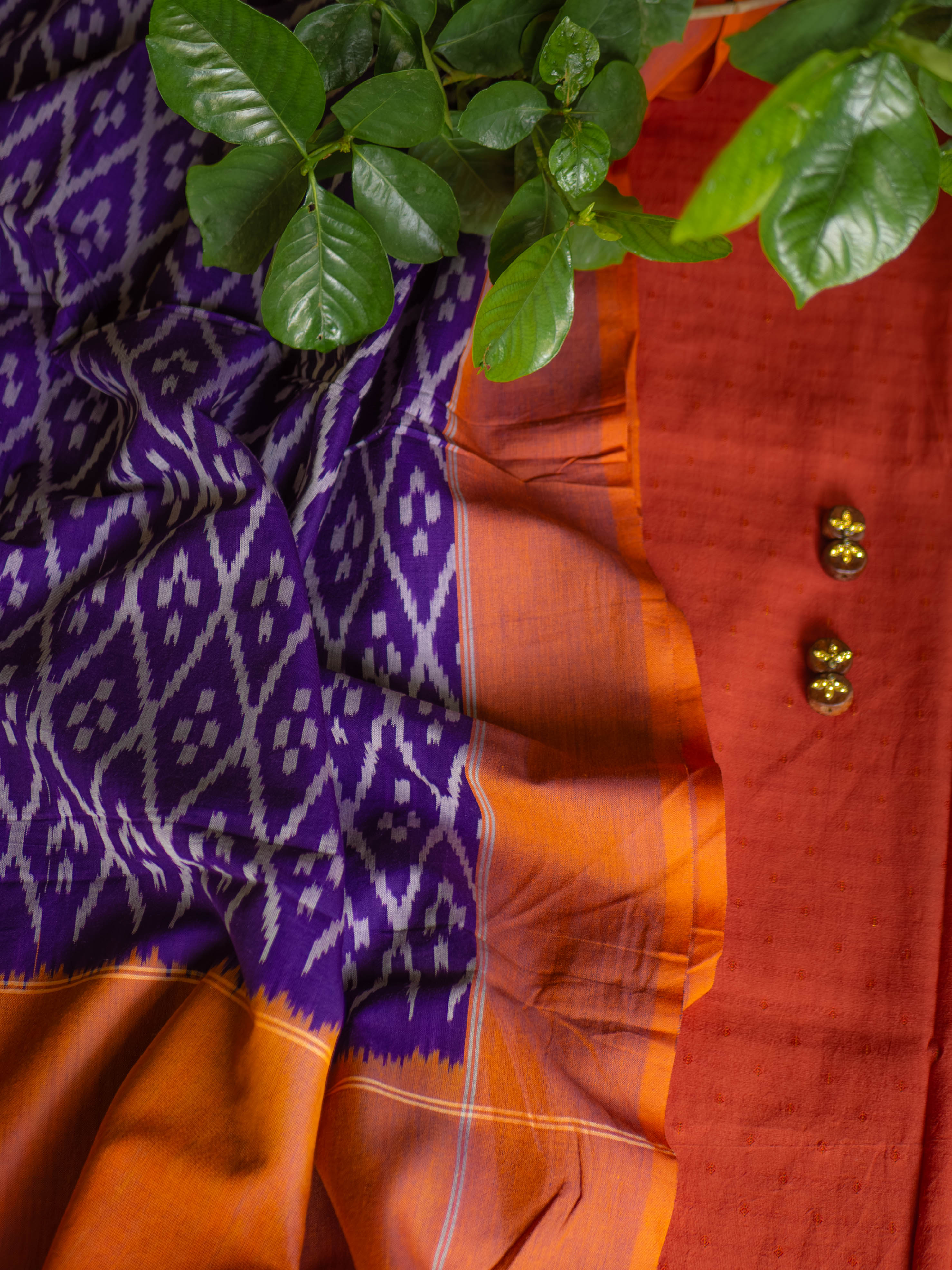 Zari buta -Orange with ikkat dupatta