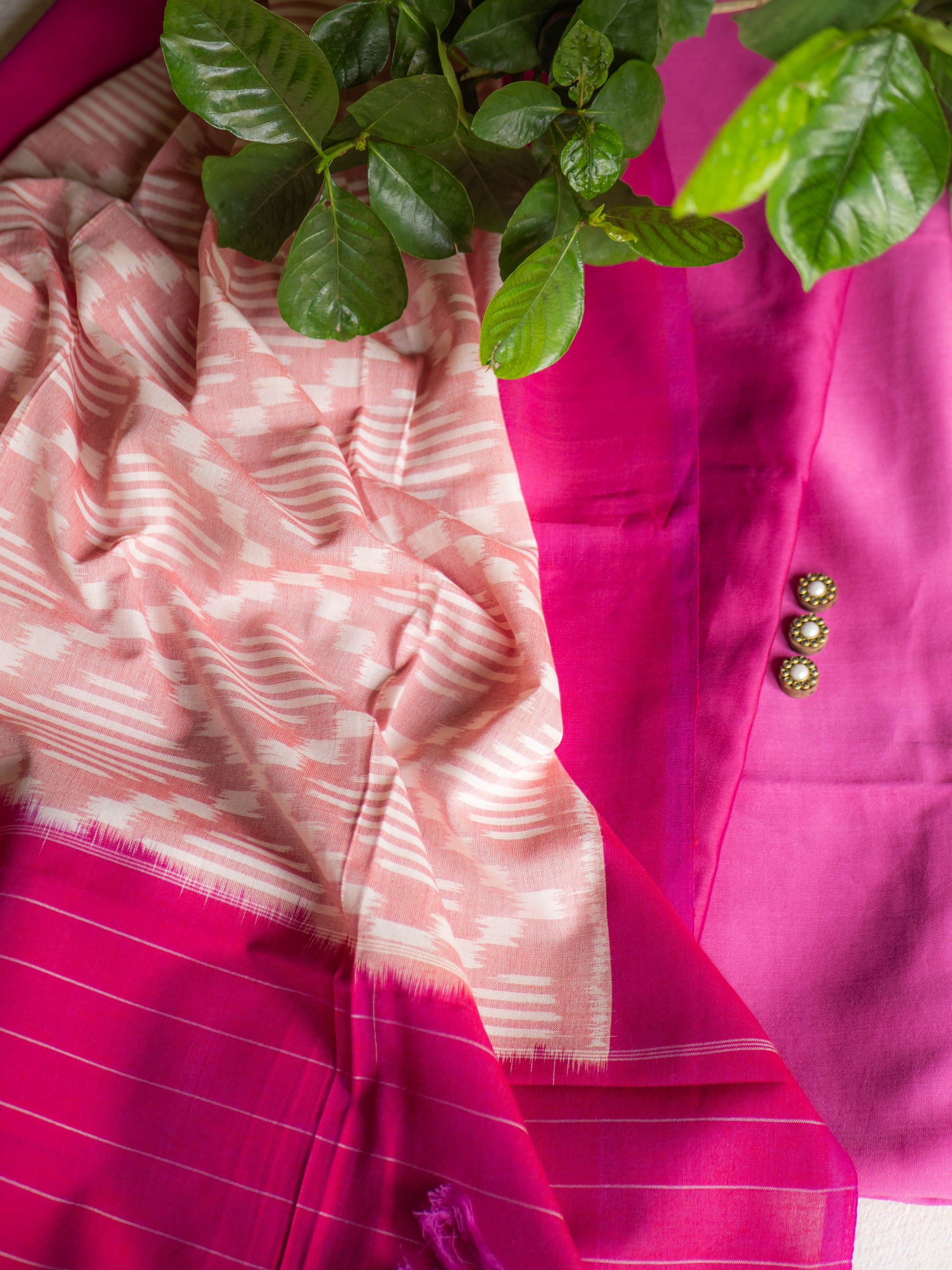 Chanderi shaded pink with ikkat dupatta