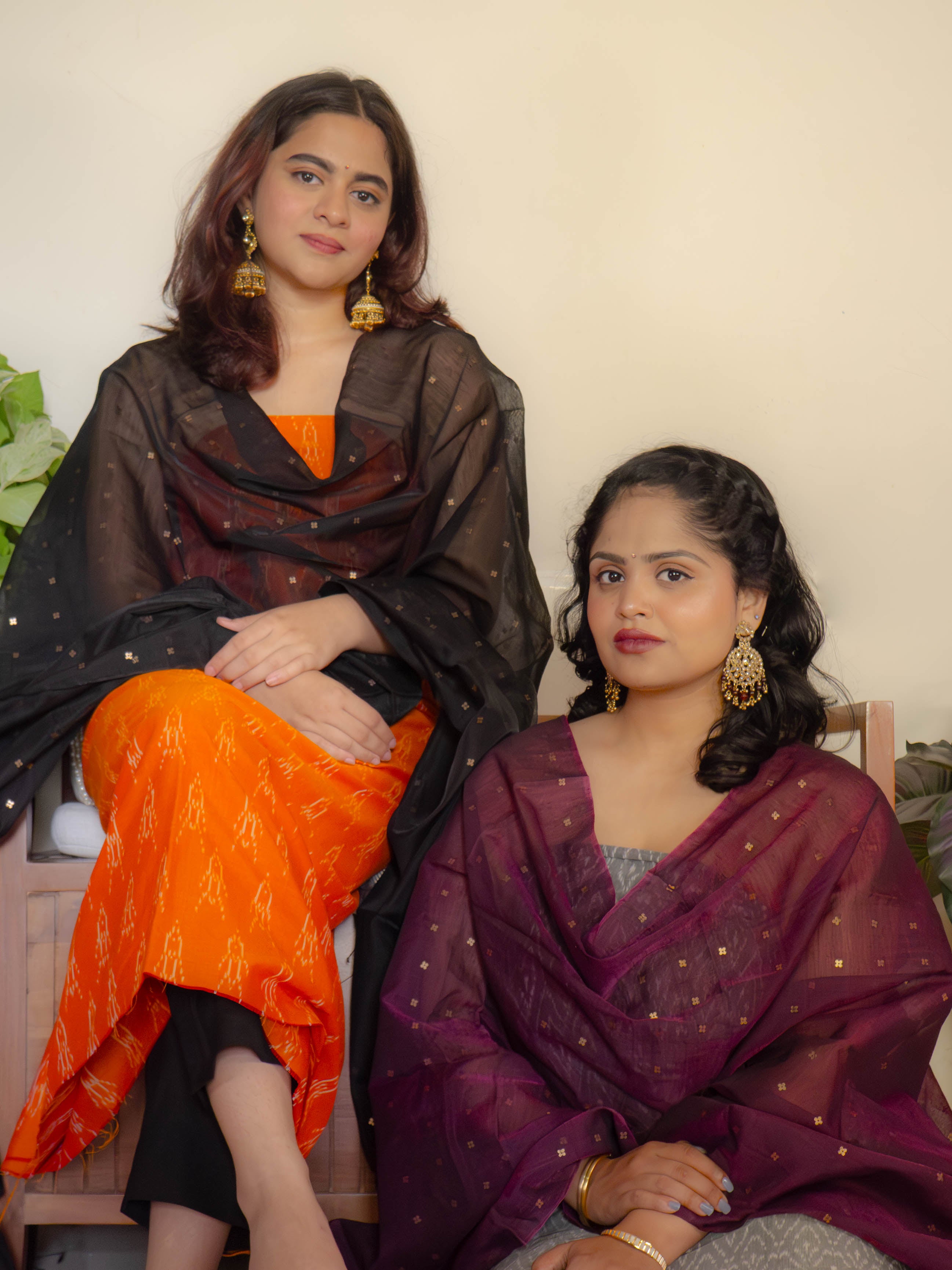 Mercerised ikkat with wine Dupatta