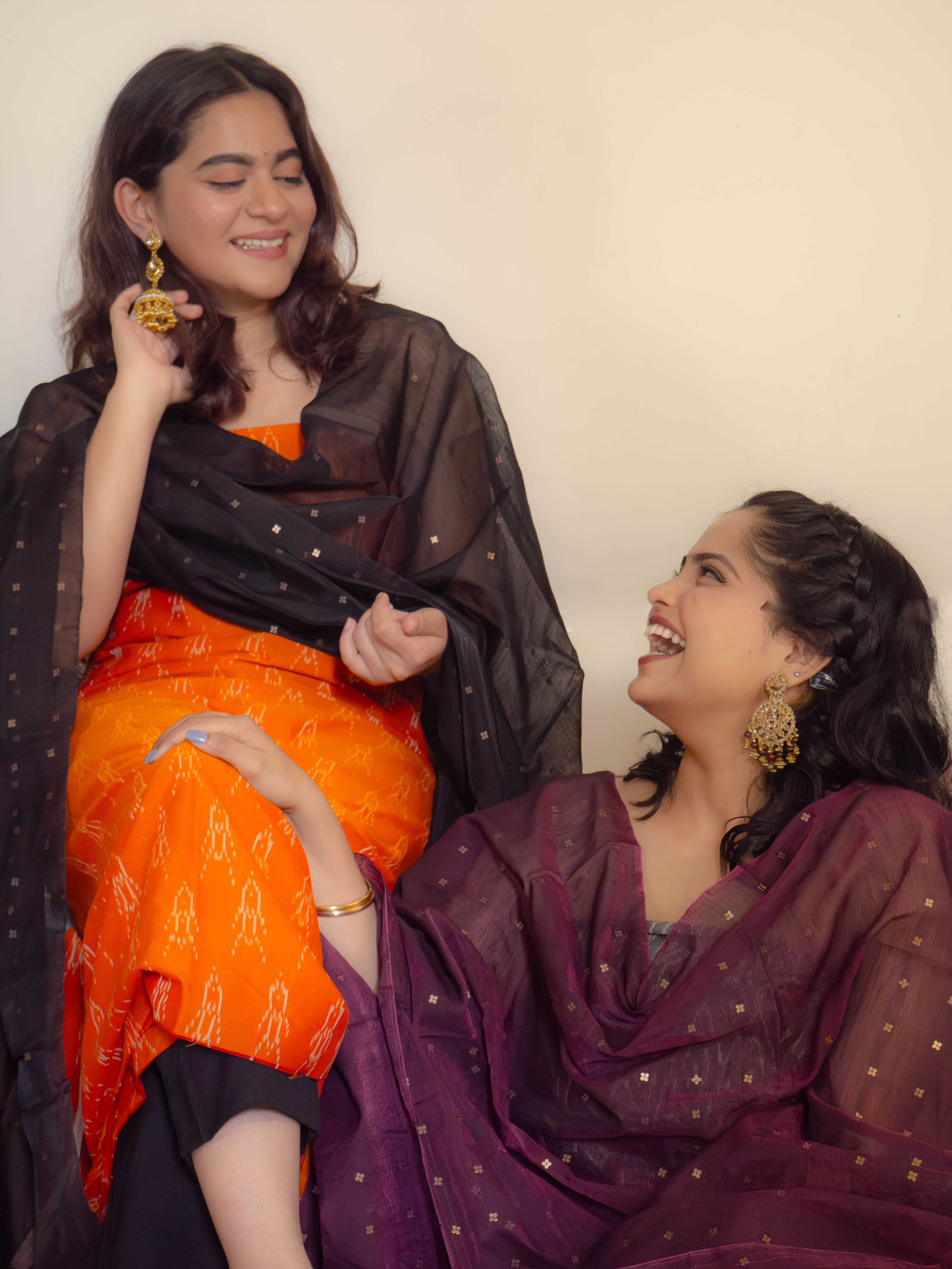 Mercerised ikkat with black sequins Dupatta