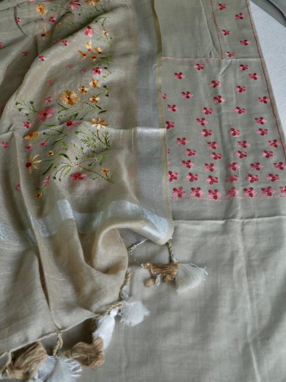 Pure cotton floral work beige