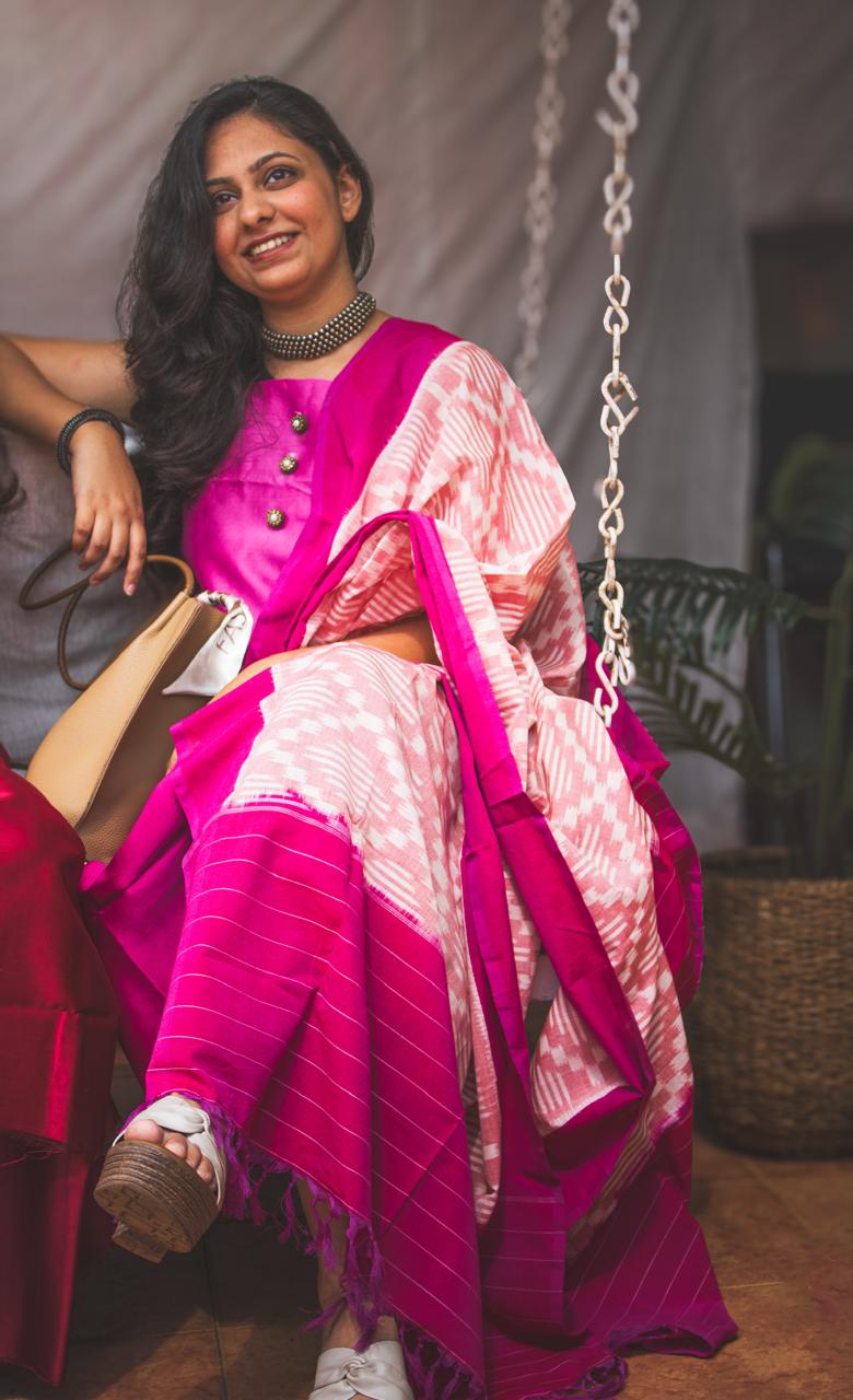 Chanderi shaded pink with ikkat dupatta