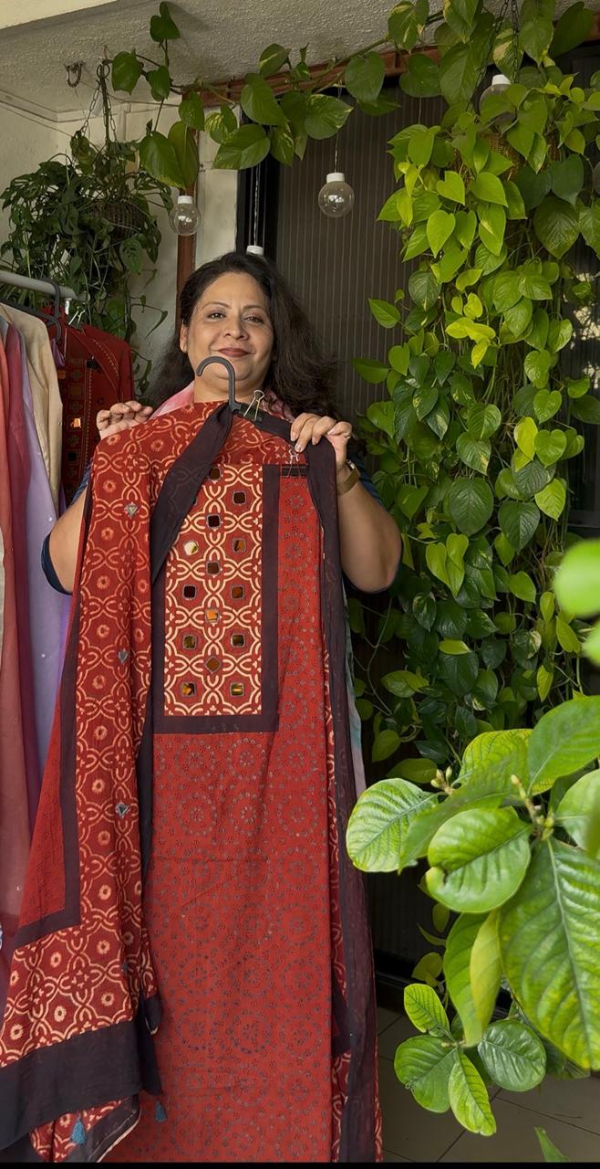 Pure cotton mirror work Ajrakh