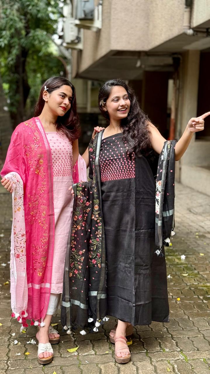 Pure cotton floral work black