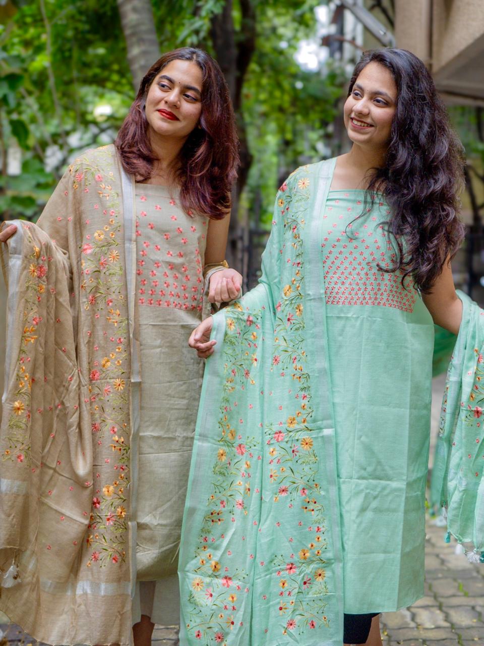 Pure cotton floral work green