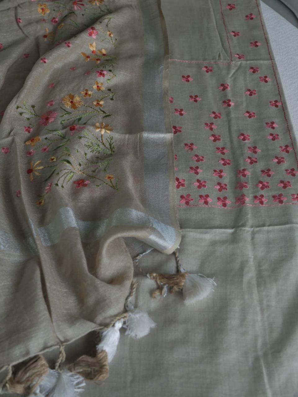 Pure cotton floral work beige