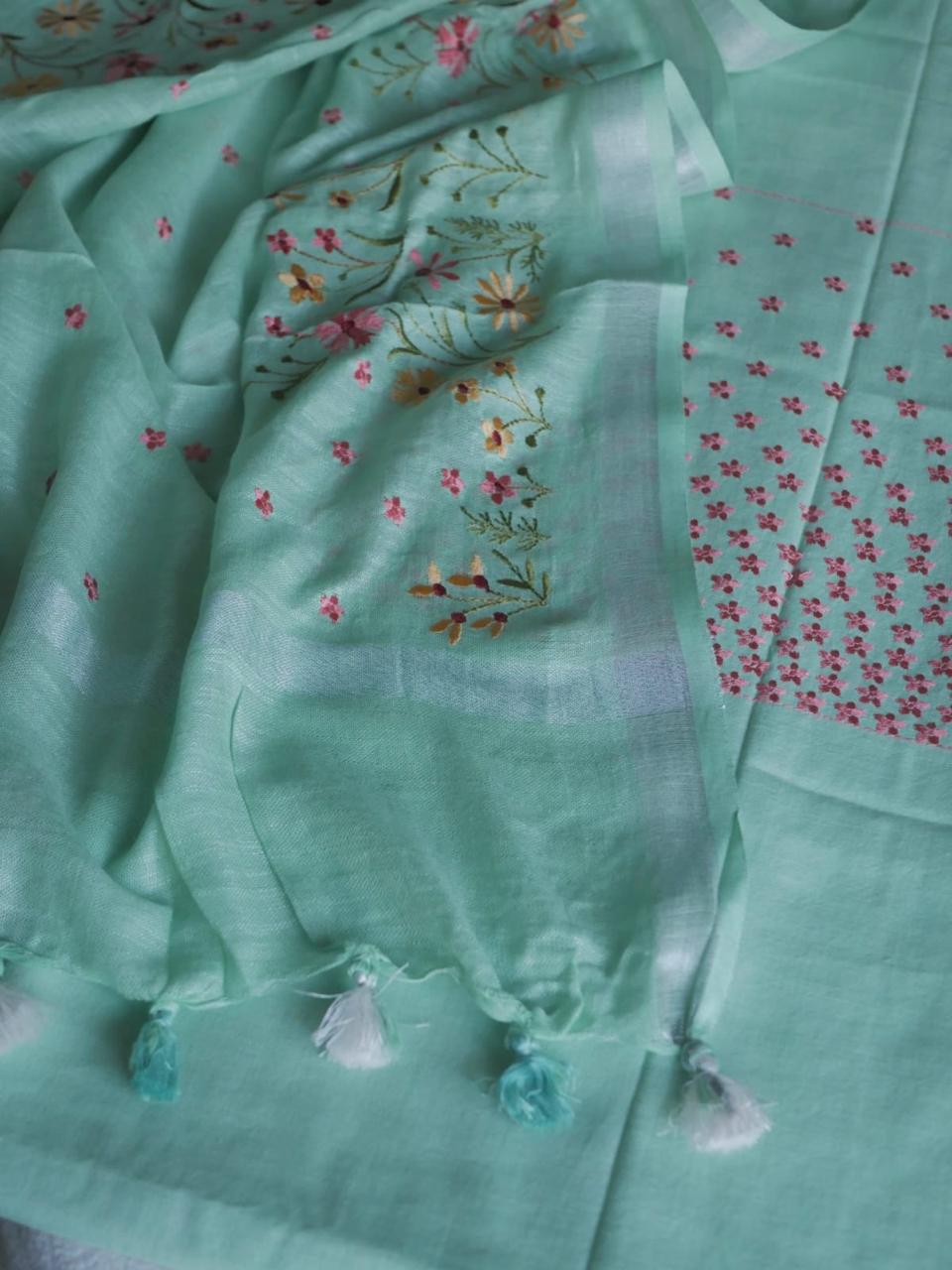Pure cotton floral work green