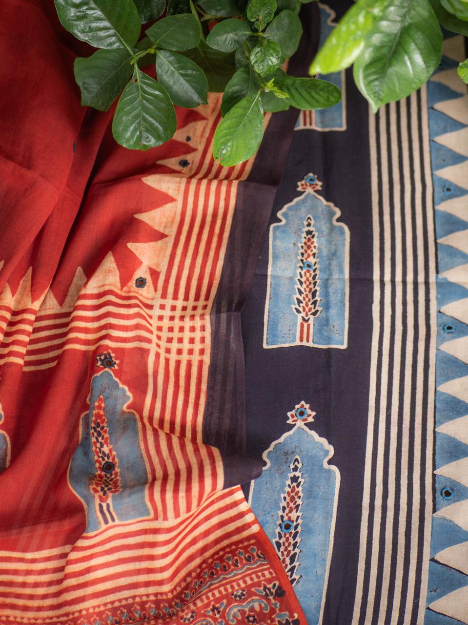 Ajrakh Black kurta Red Dupatta
