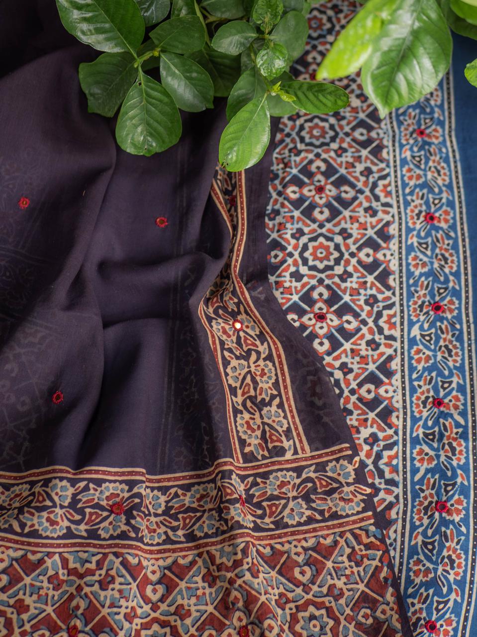 Mirror work Ajrakh- Blue T