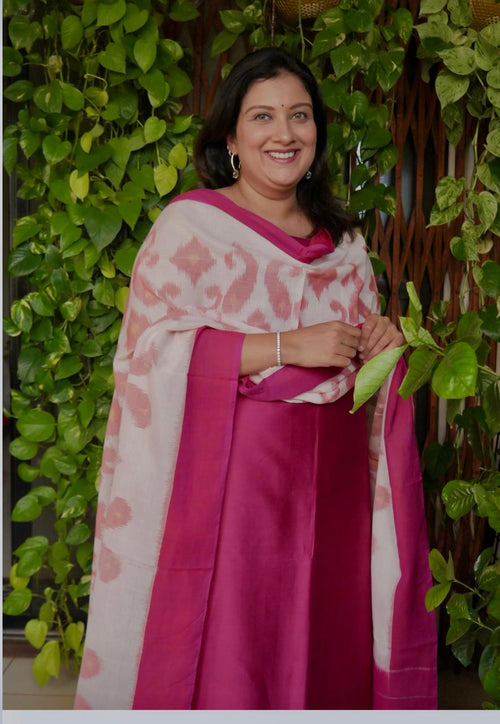 Chanderi -Maroon with ikkat dupatta